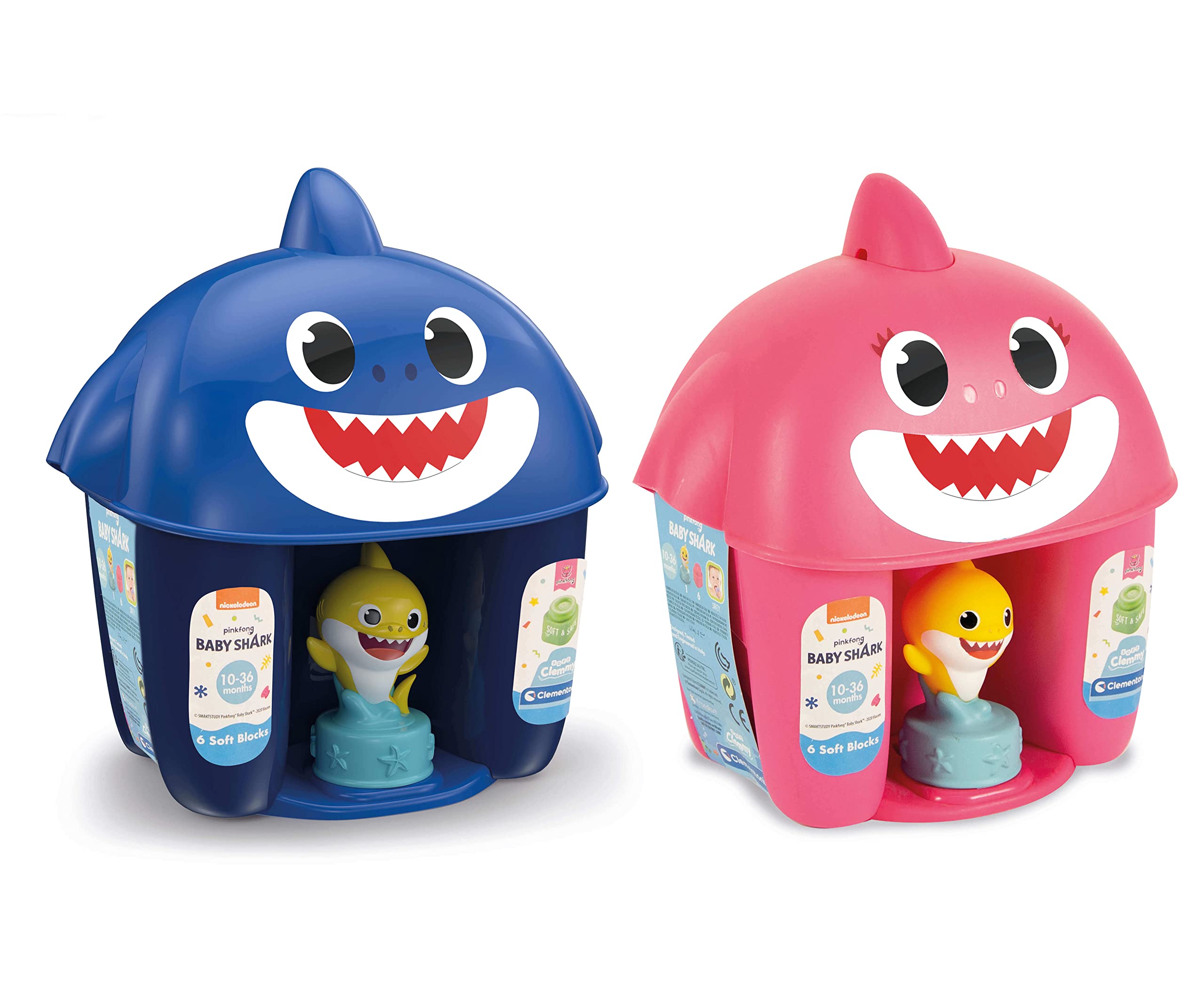 Clementoni soft clemmy baby shark 6 soft block bucket- assorted colors