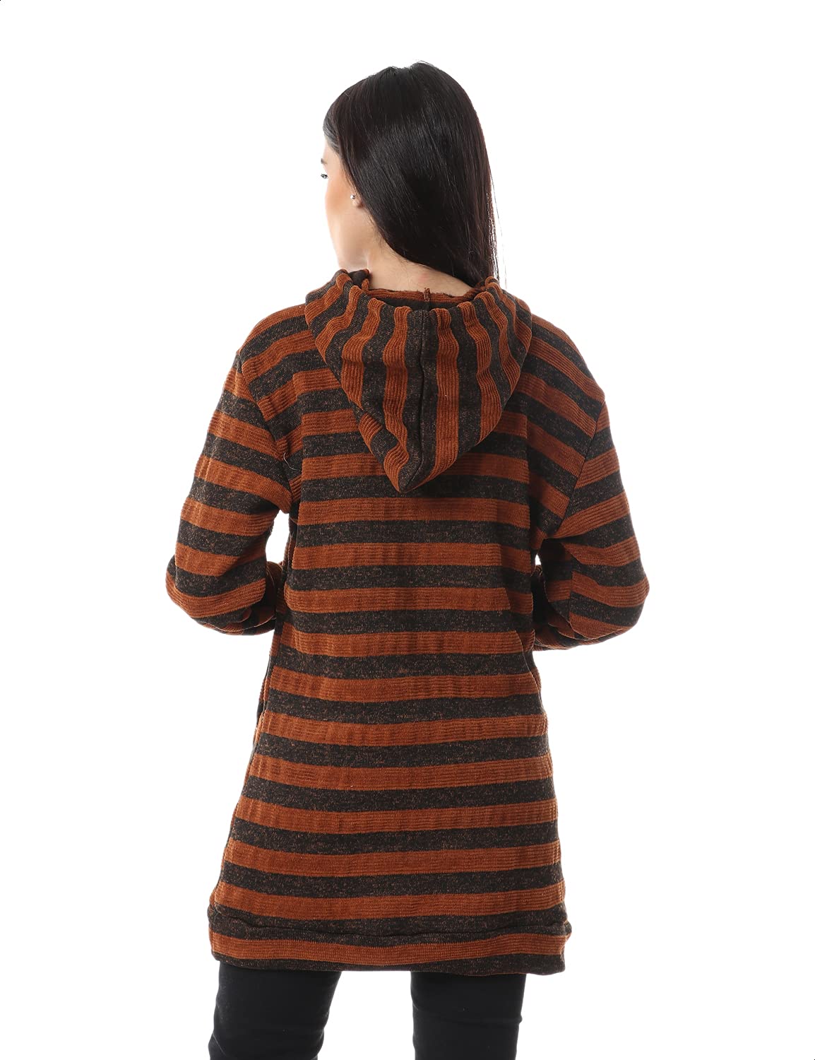 Jamila Women Striped Kangaroo Pockets Drawstring Hoodie