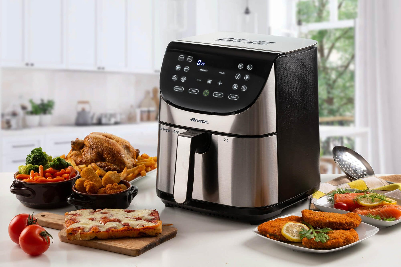 Ariete 4628 AIRY FRYER Metal Air Fryer with Large 7L basket & 12 pre-set programs, Suitable for fried fish, meat, croquettes, chips and breaded foods