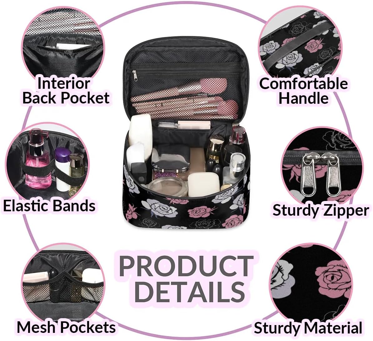 Large Travel Makeup Bag for Women – Portable Cosmetic and Toiletry Organizer