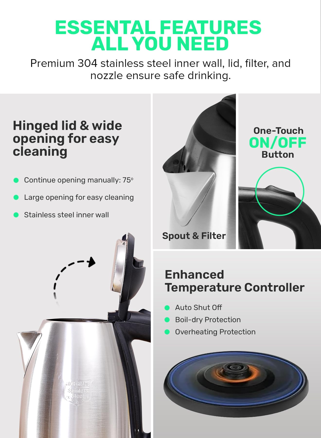 غلاية جيباس الكهربائية 1500 واط – ستانلس ستيل، سعة 1.8 لتر، موديل GK5454N