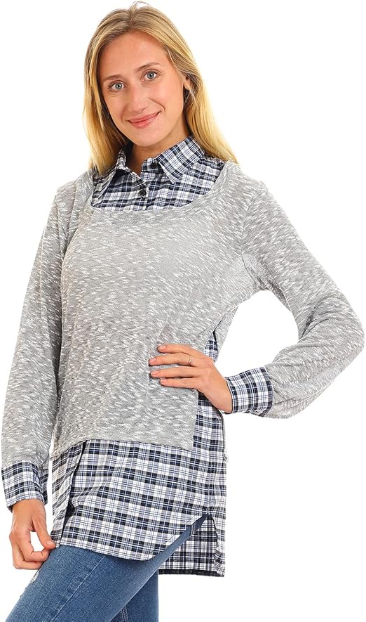 JAMILA Bi toned Classic Collar Top SHIRT For Women,Classic collar for a polished and sophisticated appearance. – Safqqa Egypt