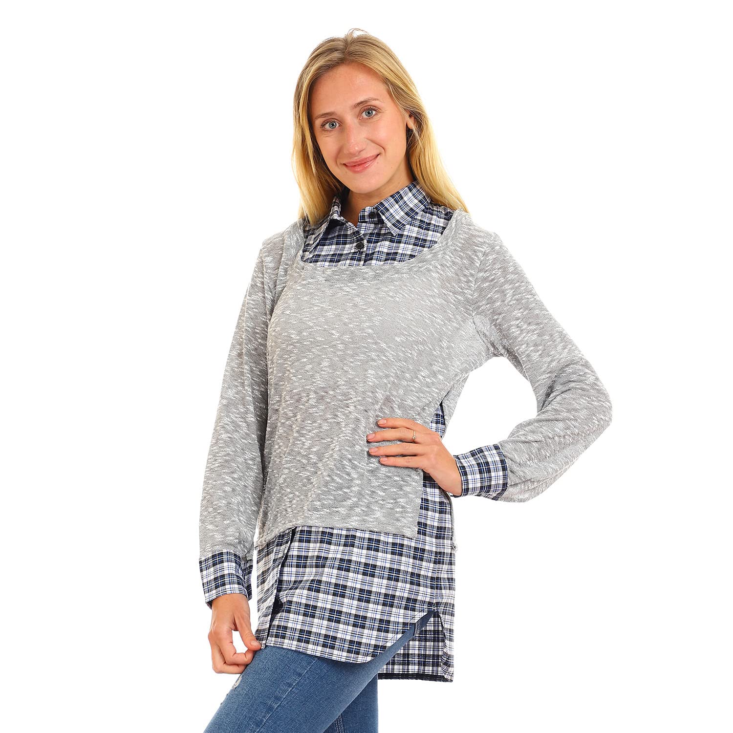 JAMILA Women Bi toned Classic Collar Top SHIRT