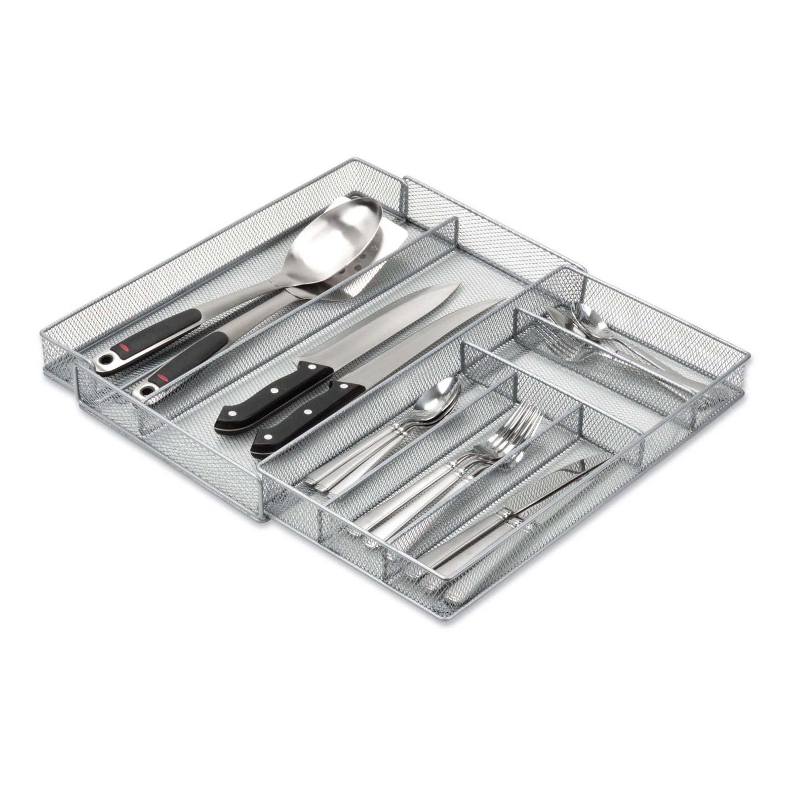 Honey-Can-Do KCH-02163 Steel Mesh 7-Compartment Expandable Utility Drawer Organizer, Silver, Medium