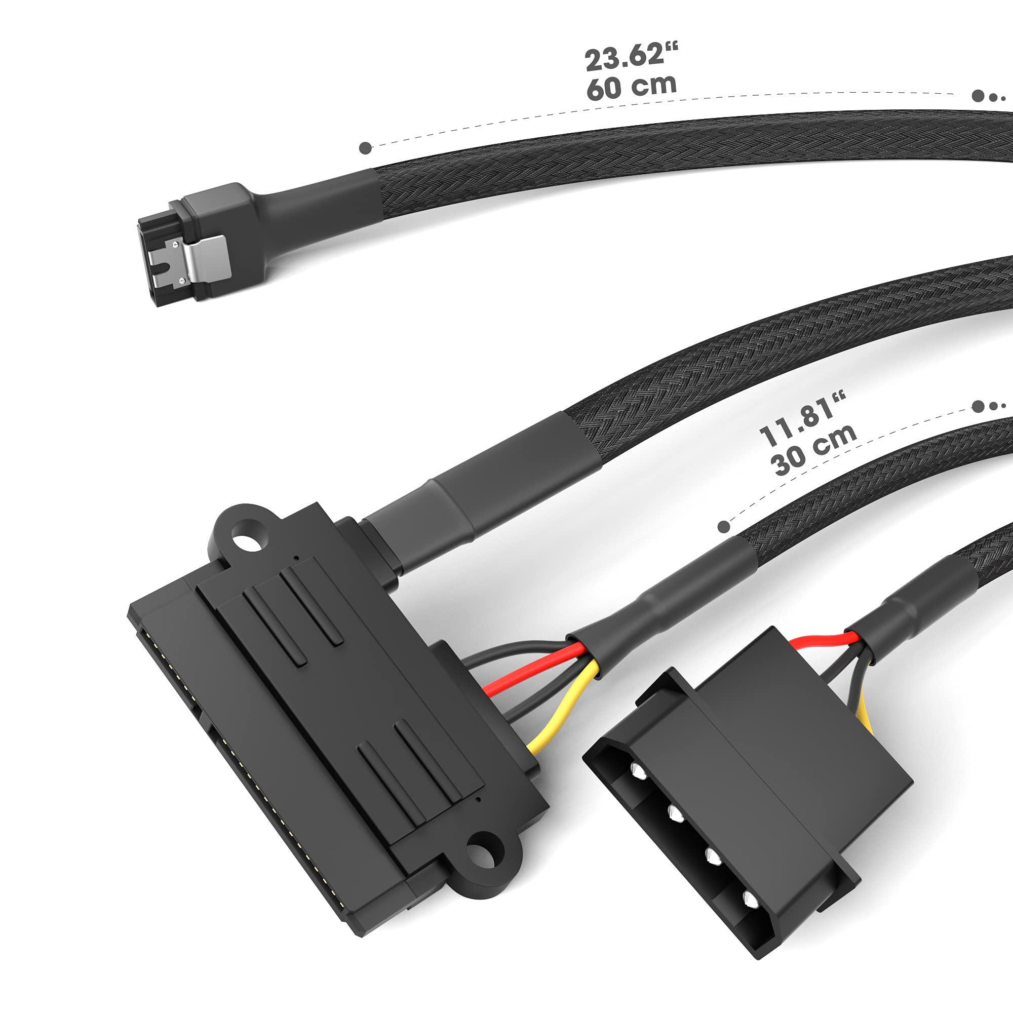 KabelDirekt 820 0.6m 30cm 22-pin SATA to 4-pin Molex power cable and 60cm 7-pin 3 data 6 Gbit/s black