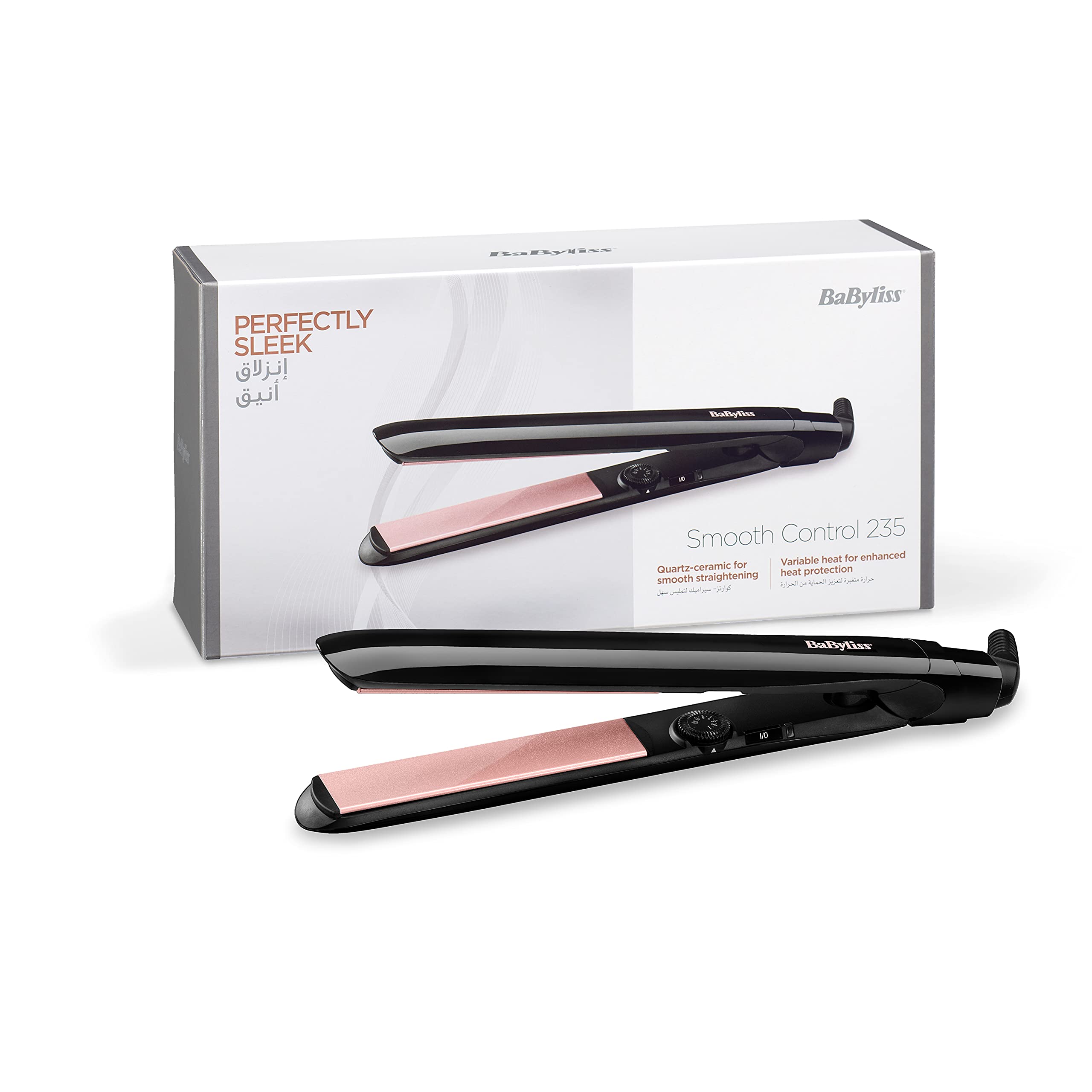 BaByliss Hair Straightener, Up to 235°, 13 Heat Settings, Quartz Ceramic Coated Plates, Advanced Ceramics Heating System, Ultra Fast Heat Up, Auto Shut Off, Heat Wrap (ST298E)
