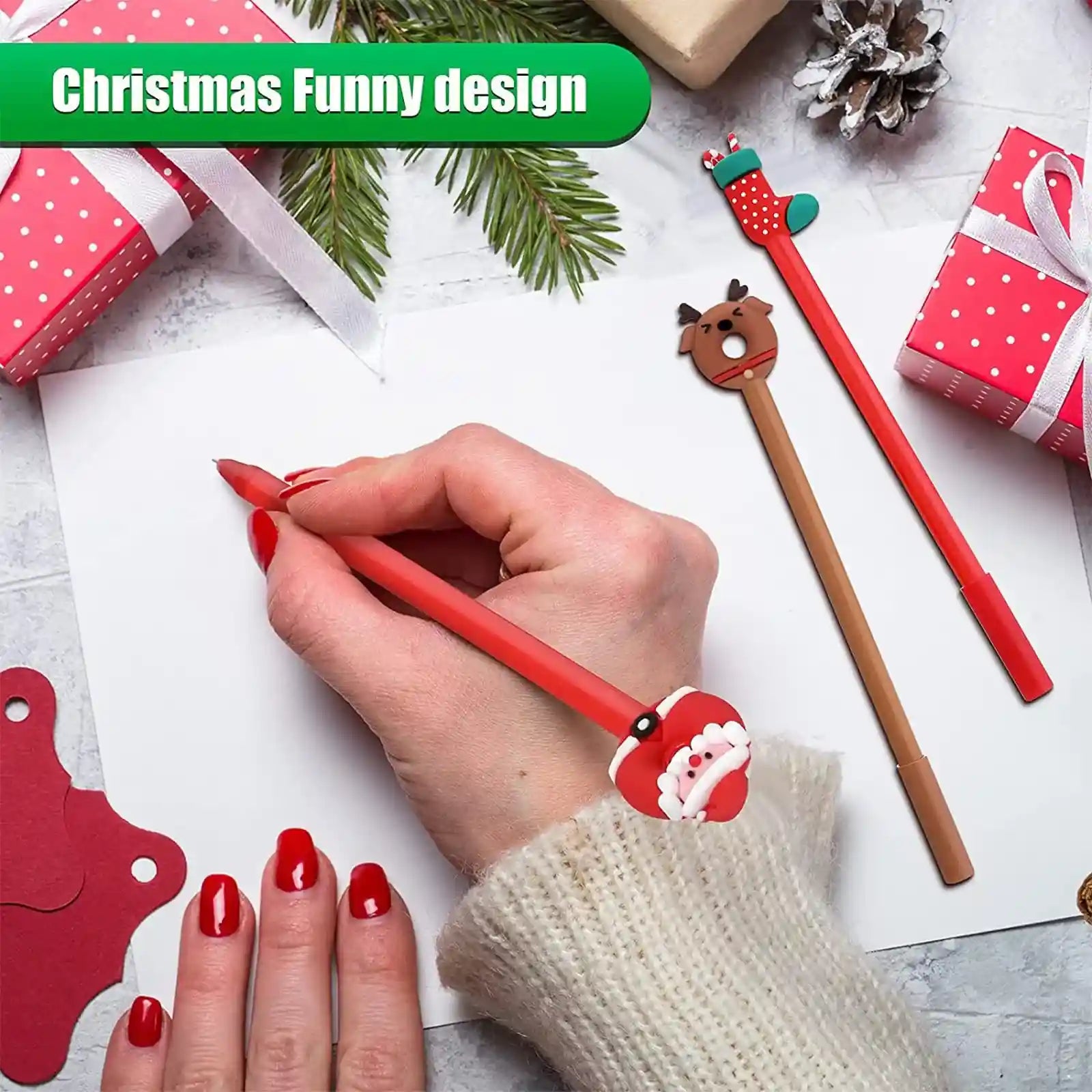 Zonon Christmas Gel Ink Pen Novelty Christmas Rollerball Pens Black Gel Ink Christmas Characters Sti - Safqqa Egypt