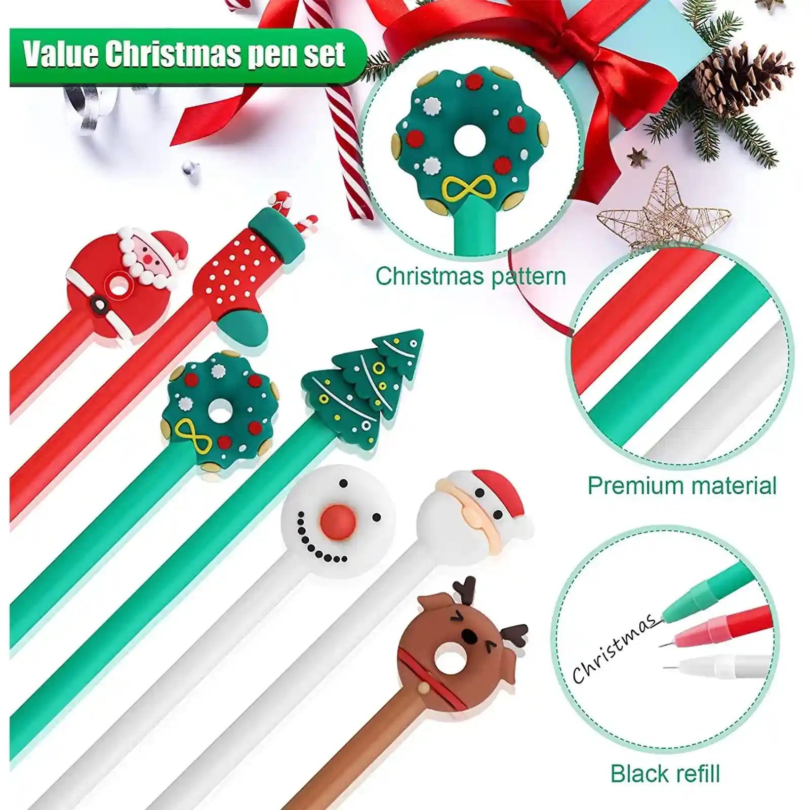 Zonon Christmas Gel Ink Pen Novelty Christmas Rollerball Pens Black Gel Ink Christmas Characters Sti - Safqqa Egypt
