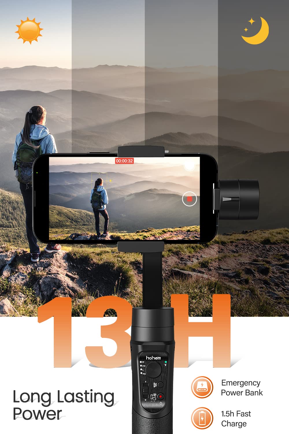 Hohem iSteady Mobile+ 3-Axis Handheld Gimbal Stabilizer for iPhone & Android – Black (ISMP01B)