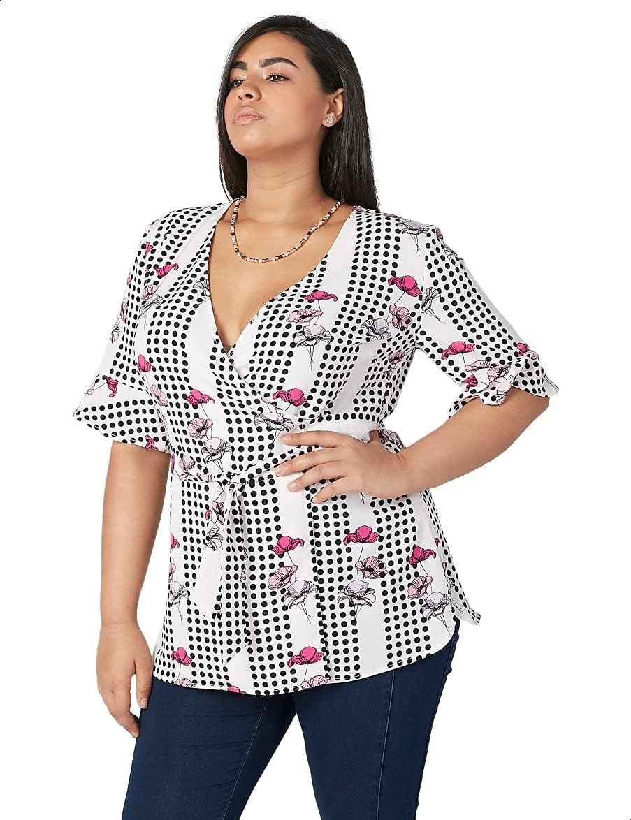 Splash Patterned Waist Tie Short Sleeves V Neck Blouse for women - Safqqa Egypt