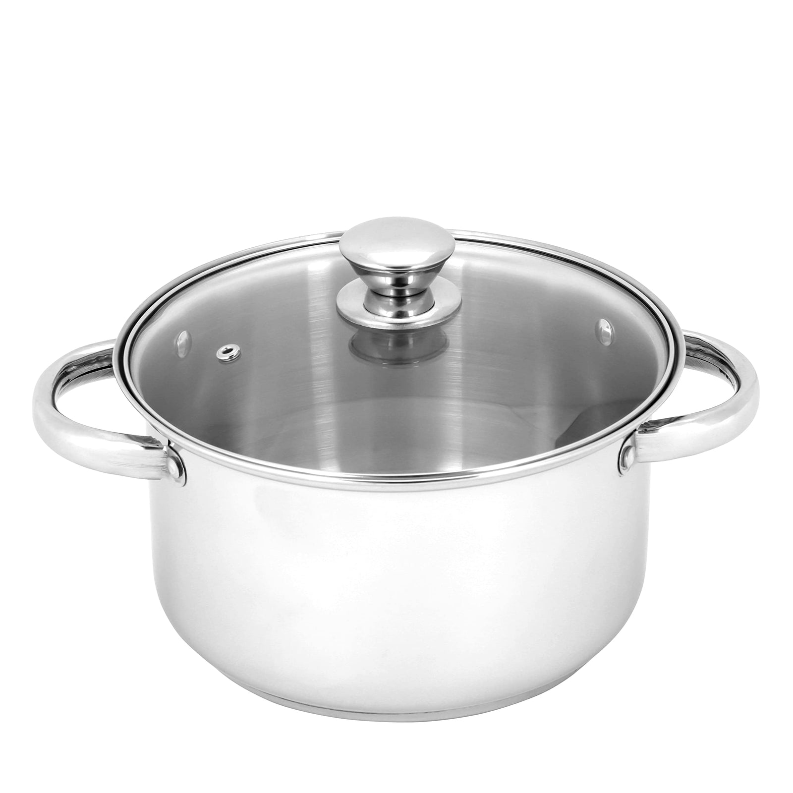 Royalford Massilia Stainless Steel Stockpot with Glass Lid – 20 cm, RF11592 | Induction Compatible