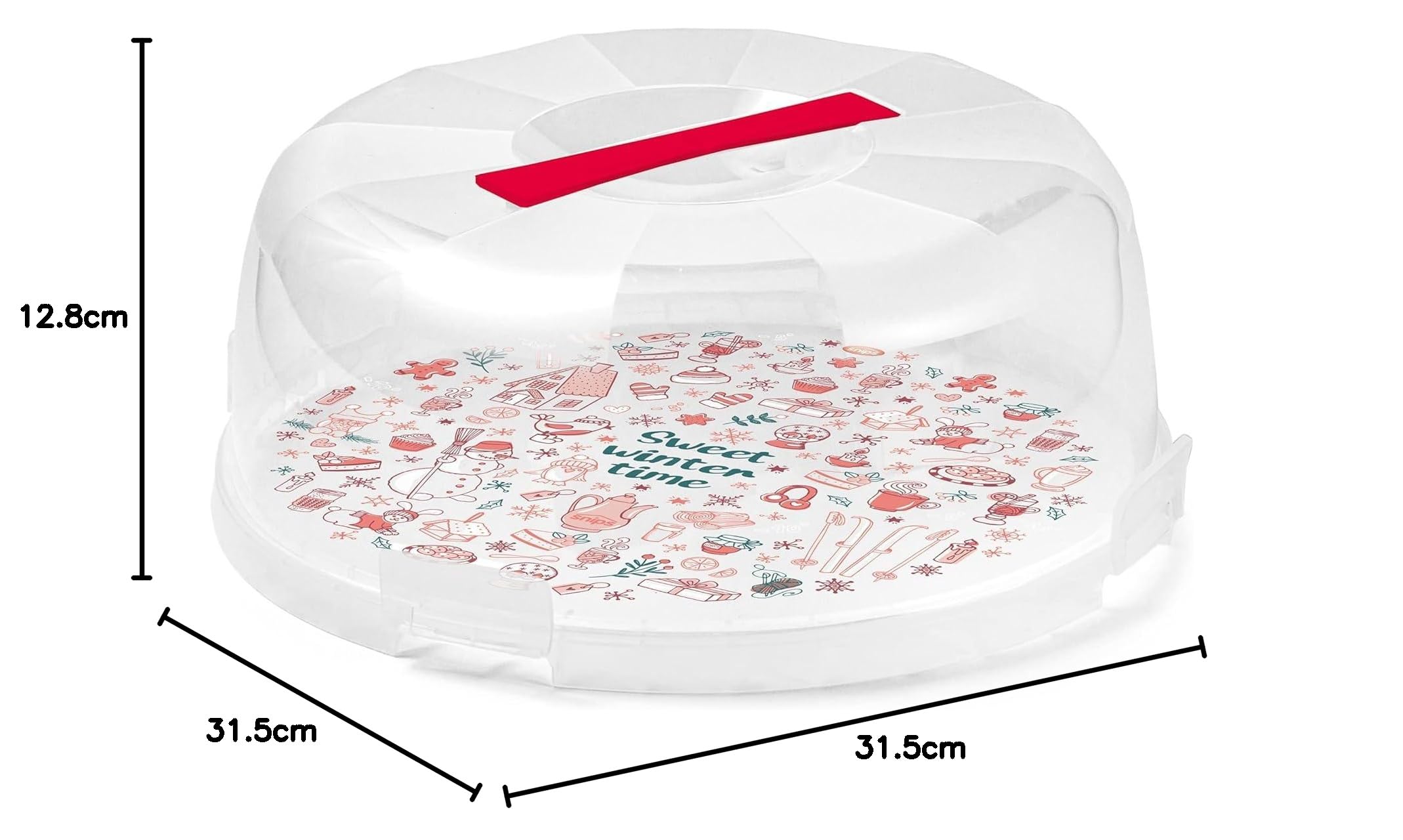 Snips Delice Cake Holder with Lid -Red Color -4 Safety Latches Diameter 28 Made in Italy BPA free