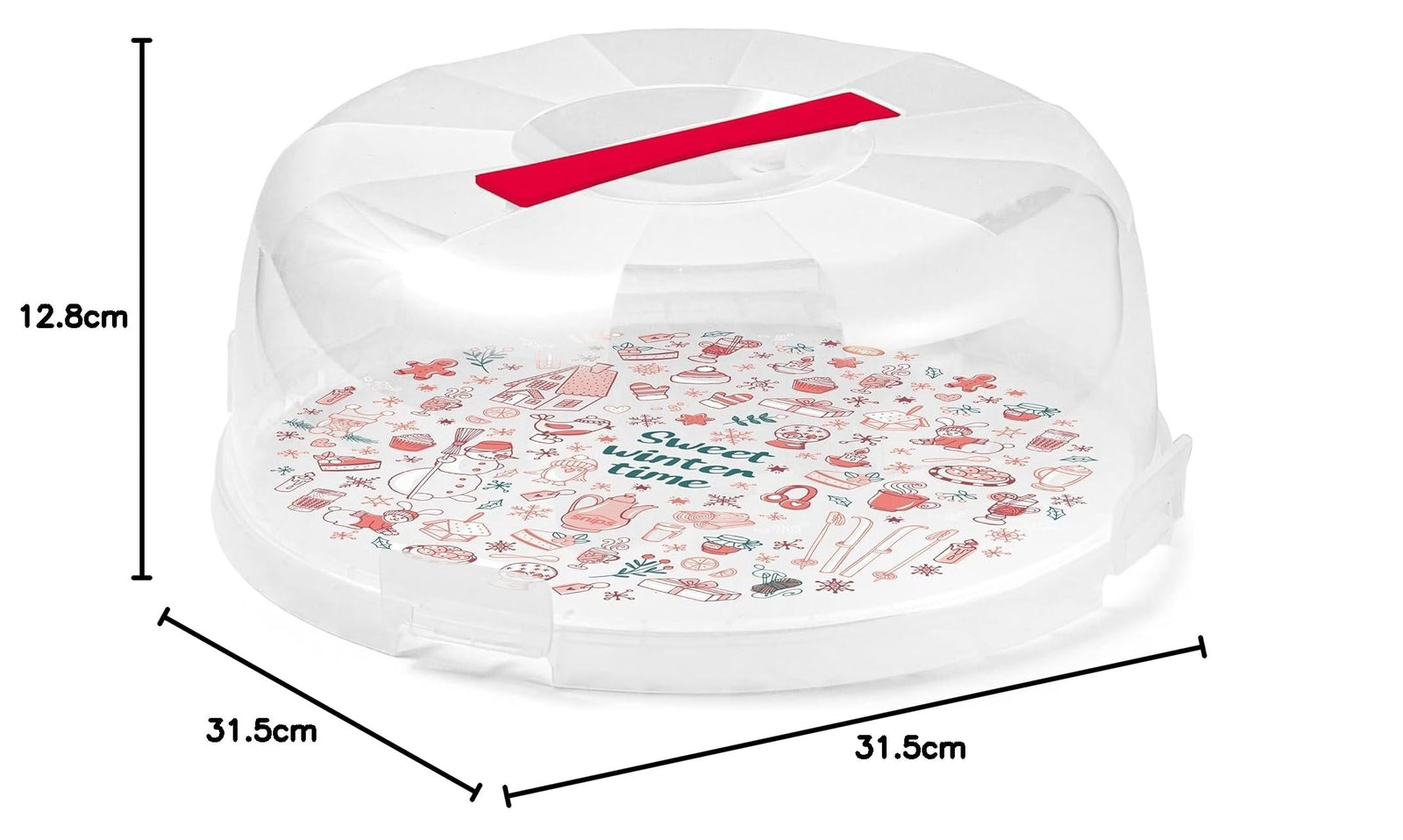 Snips Delice Cake Holder with Lid -Red Color -4 Safety Latches Diameter 28 Made in Italy BPA free