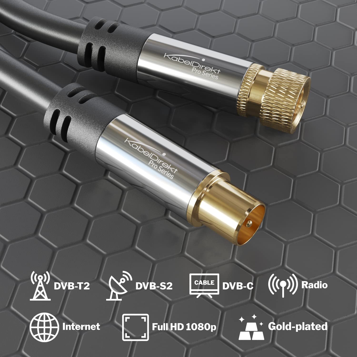 KabelDirekt – 7.5m SAT/TV Cable (75 Ohm HDTV SAT/TV cable, F-type connector – coax connector, coaxial cable for TV, HDTV, radio, DVB-T2, DVB-C, DVB-S) PRO Series