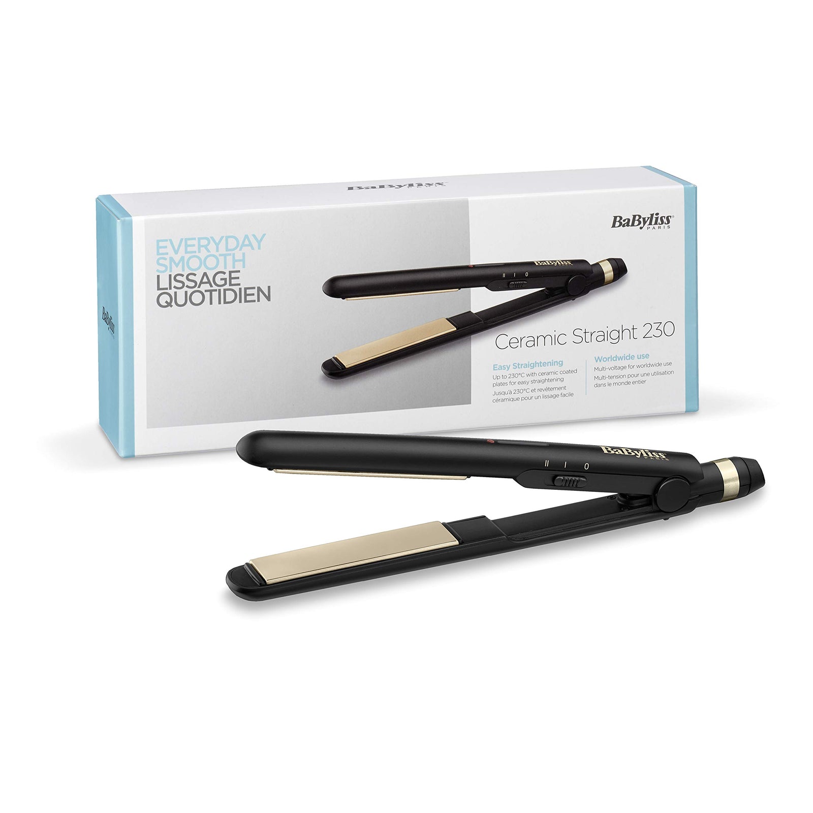 BaByliss Hair Straightener, Up to 230°C, 2 Heat Settings, Ceramic Coated Plates, Multi-Voltage, Auto Shut-Off, ST089SDE