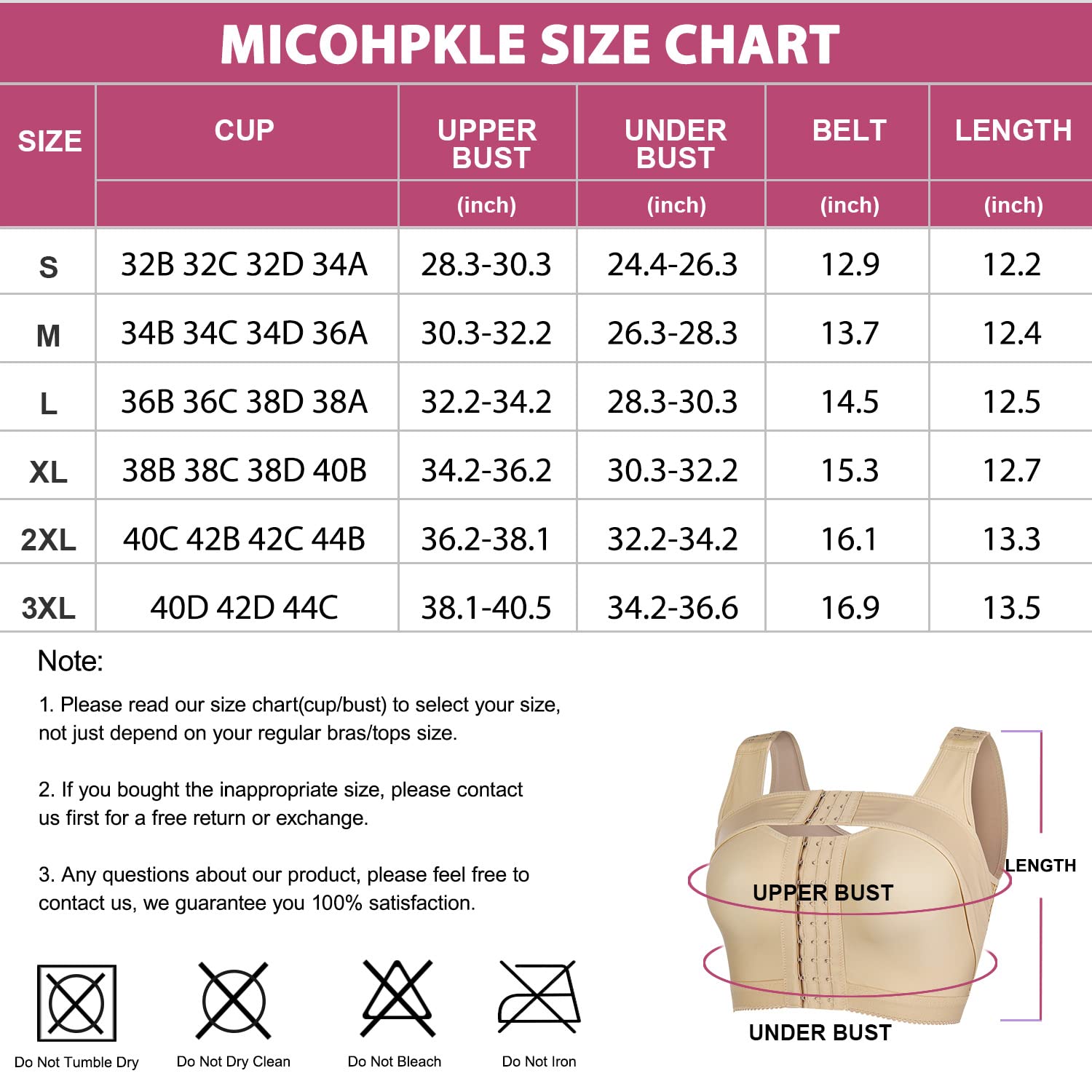 Micohpkle Women Front Closure Post-Surgery Bra – Comfortable Support