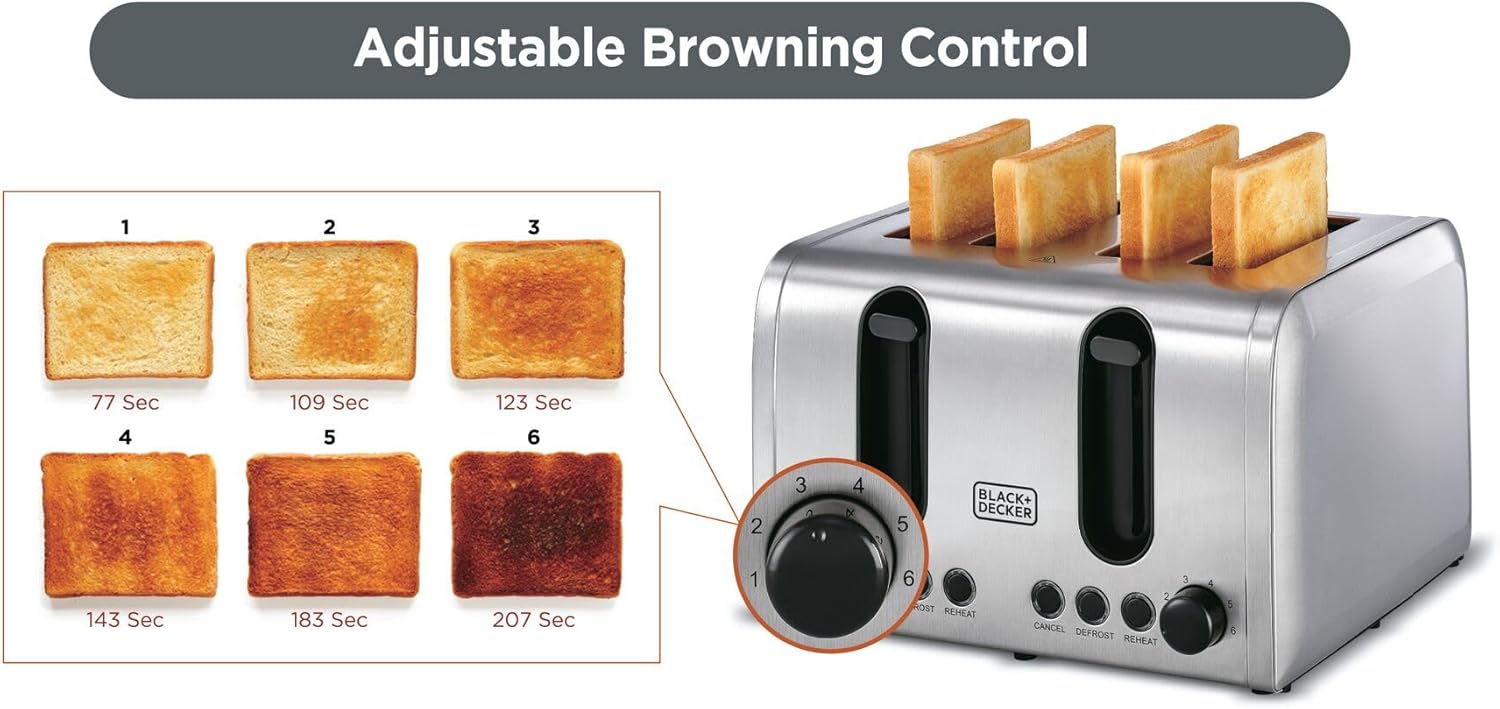توستر 4 شرائح من ماركة بلاك اند ديكر بقدرة 2100 واط من الستانلس ستيل لون فضي وأسود بحالة علبة تالفة وخدوش – Safqqa Egypt