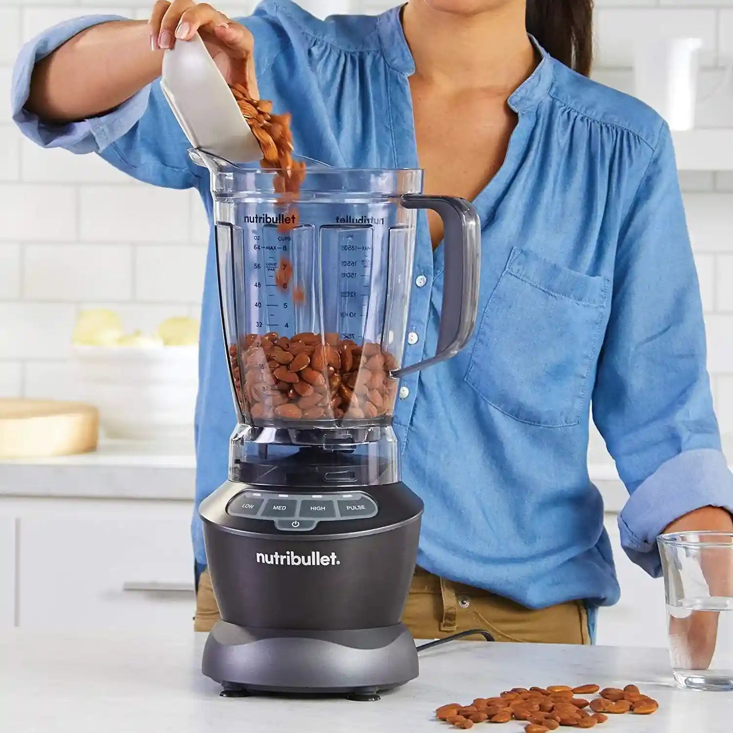NutriBullet Full Size Blender + Combo , 7 Piece Set, Multi-Function High Speed Blender, Mixer System with Nutrient Extractor, Smoothie Maker, Dark Grey, 1000 Watts, NBC-0910B - Safqqa Egypt