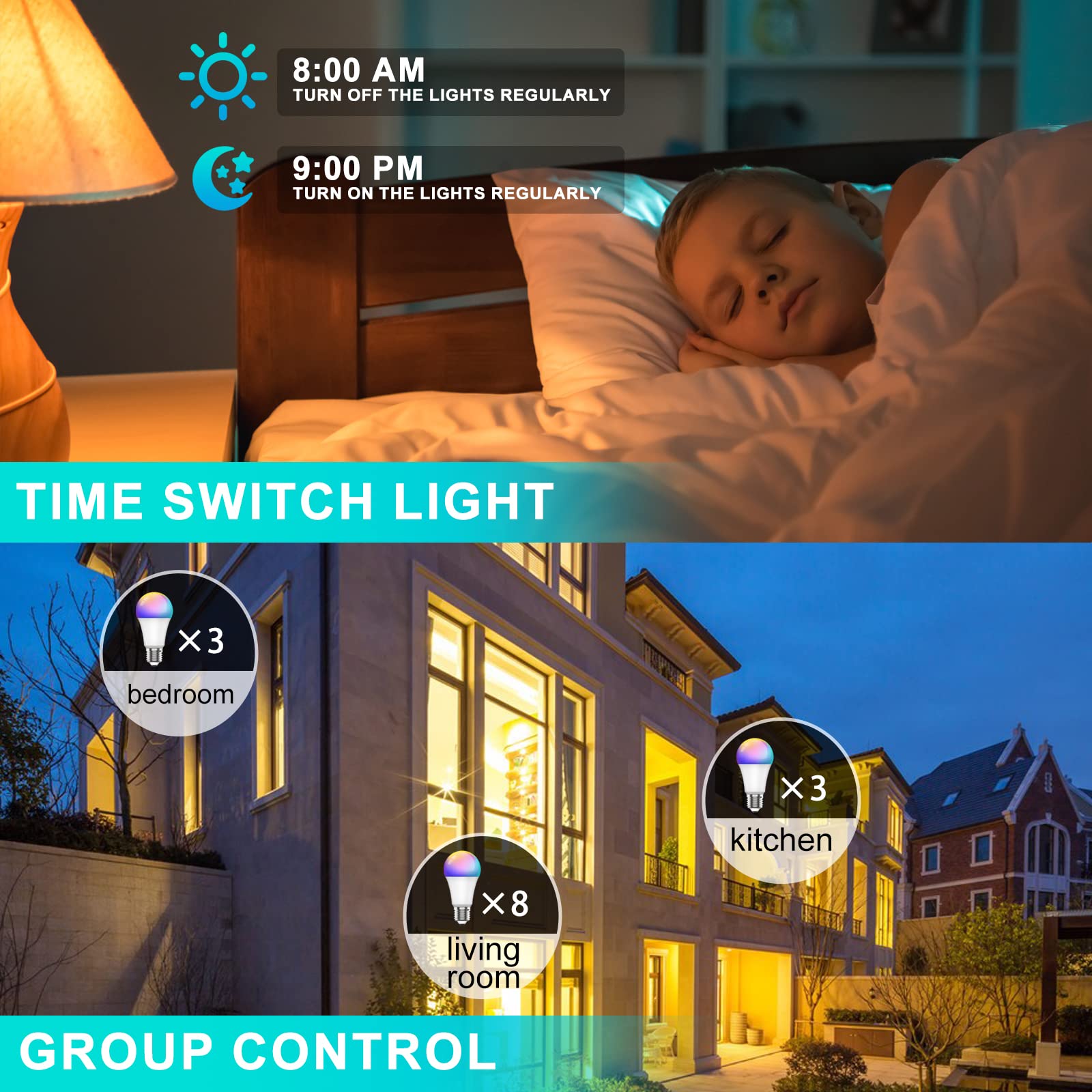 مجموعة مصابيح LED ذكية من سكاي-تاتش تتكون من قطعتين، بمقابس E27 وتتميز بإمكانية تعديل الألوان عبر جهاز التحكم عن بعد. يستهلك كل مصباح ١٠ واط ويوفر سطوعاً يصل إلى ٨٠٠ لومن