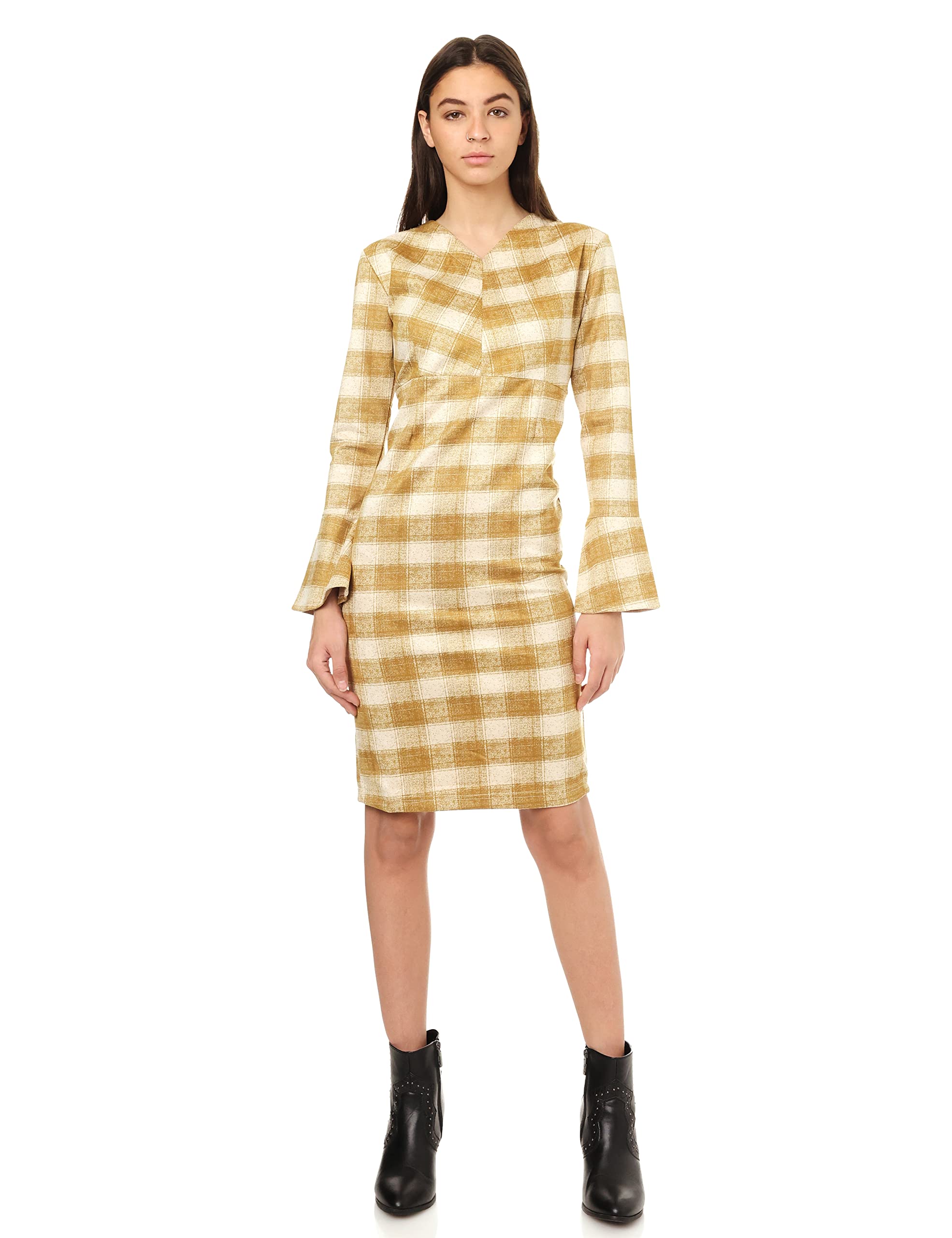 Andora Long Sleeve Plaid Dress For Women,Lightweight and easy to layer with jackets or cardigans.