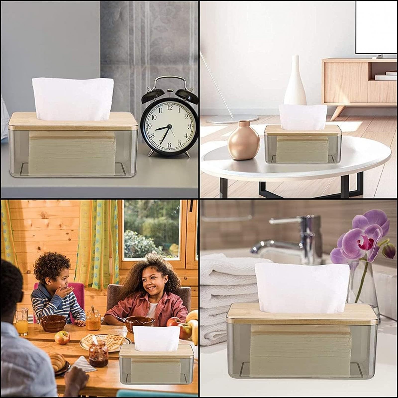 علبة مناديل مستوردة من الأكريليك بغطاء من الخيزران