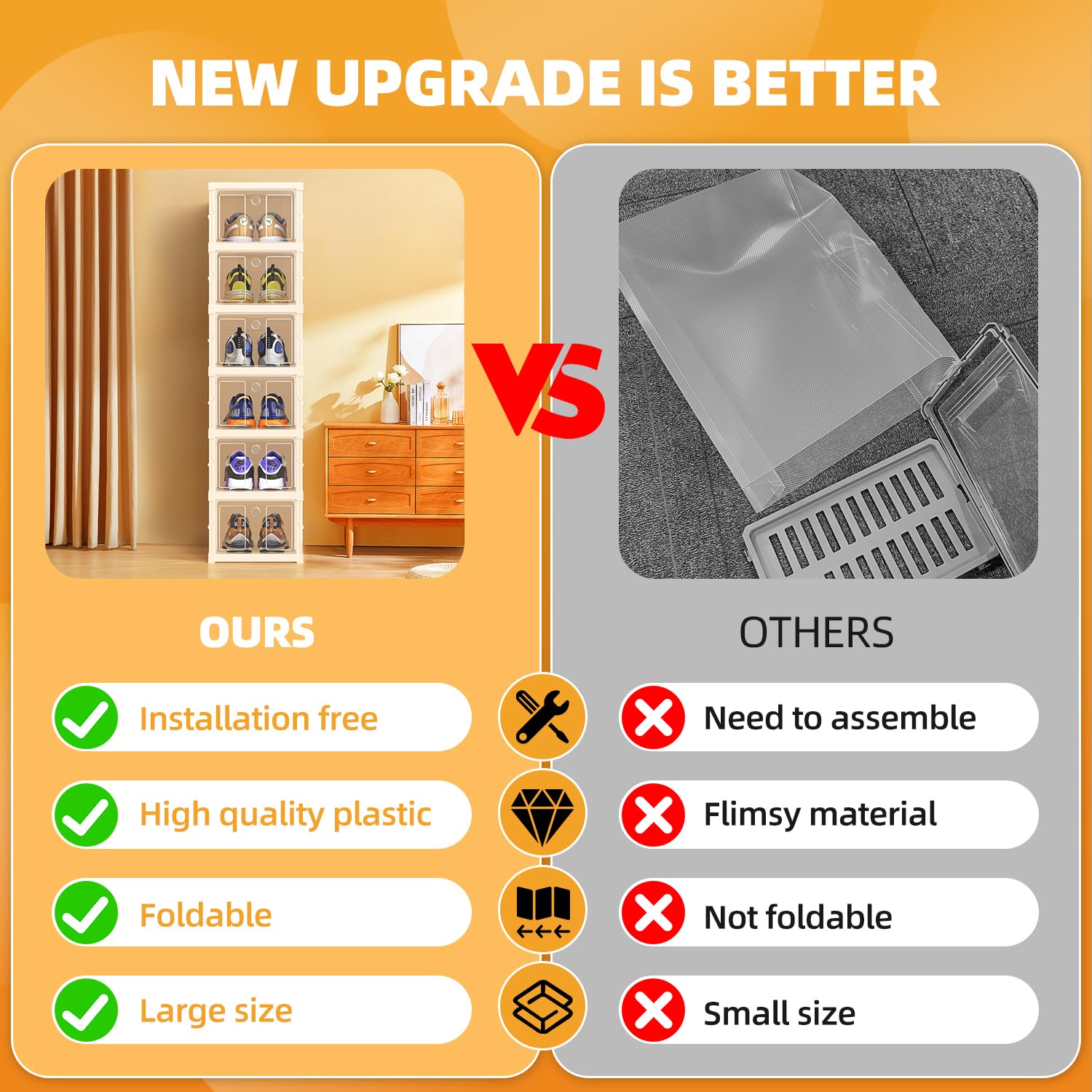 CFBF Foldable Shoe Storage Box – 6-Tier Plastic Cabinet with Clear Door