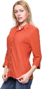 Chica Women's Orange Three-Quarter Sleeve Shirt with Spread Collar - Safqqa Egypt