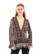 Andora Patterned Wide V-Neck Front Button Long Sleeves Blouses for Women