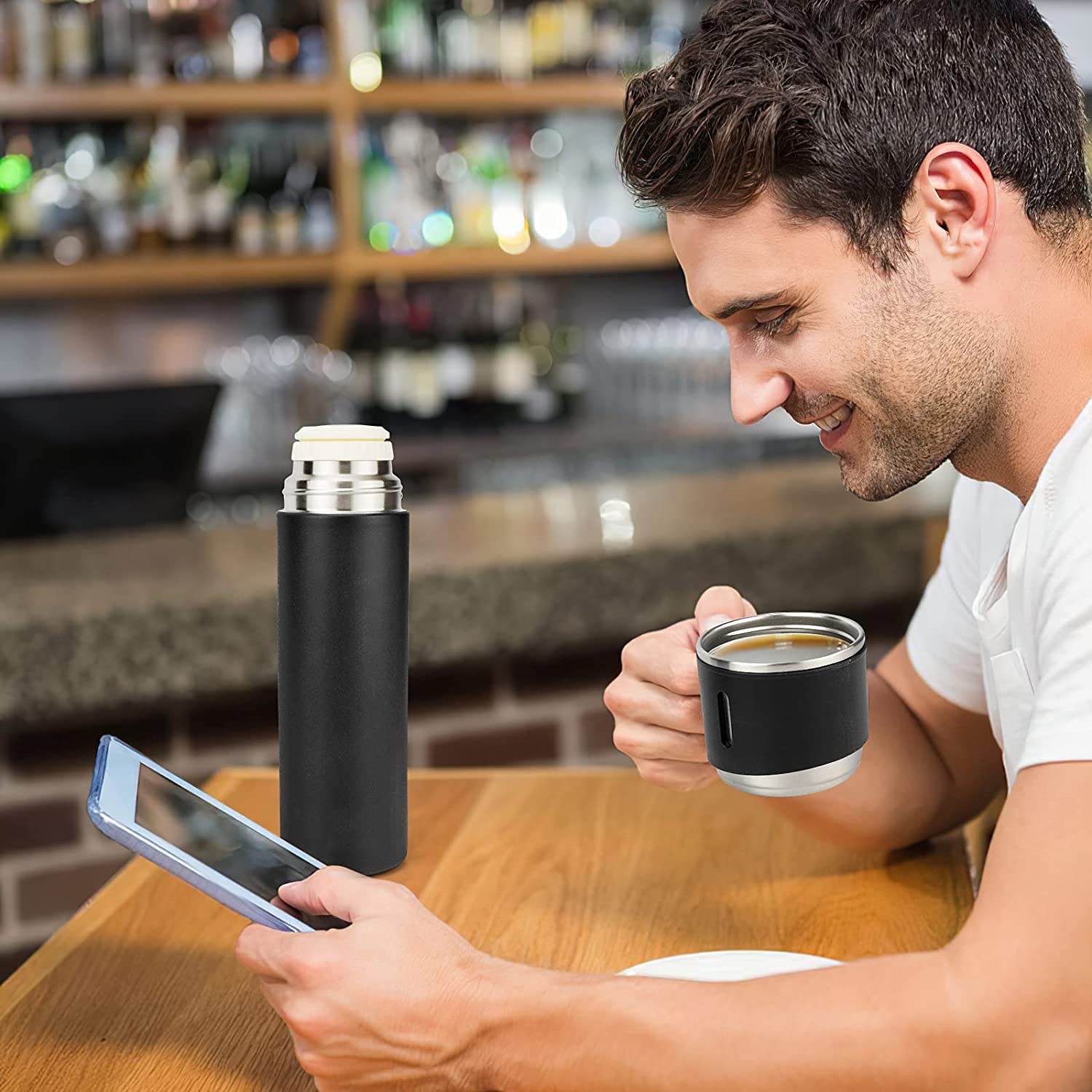 DEVICE OF URBAN INFOTECH Vacuum Insulated Flask Water Bottle, Double Wall Stainless Steel Thermal Bottle with Lid 3 Cup for Hot & Cold Water, Coffee Travel Thermos for Office & Outdoor (Black)- Damage Box - Have Scratches