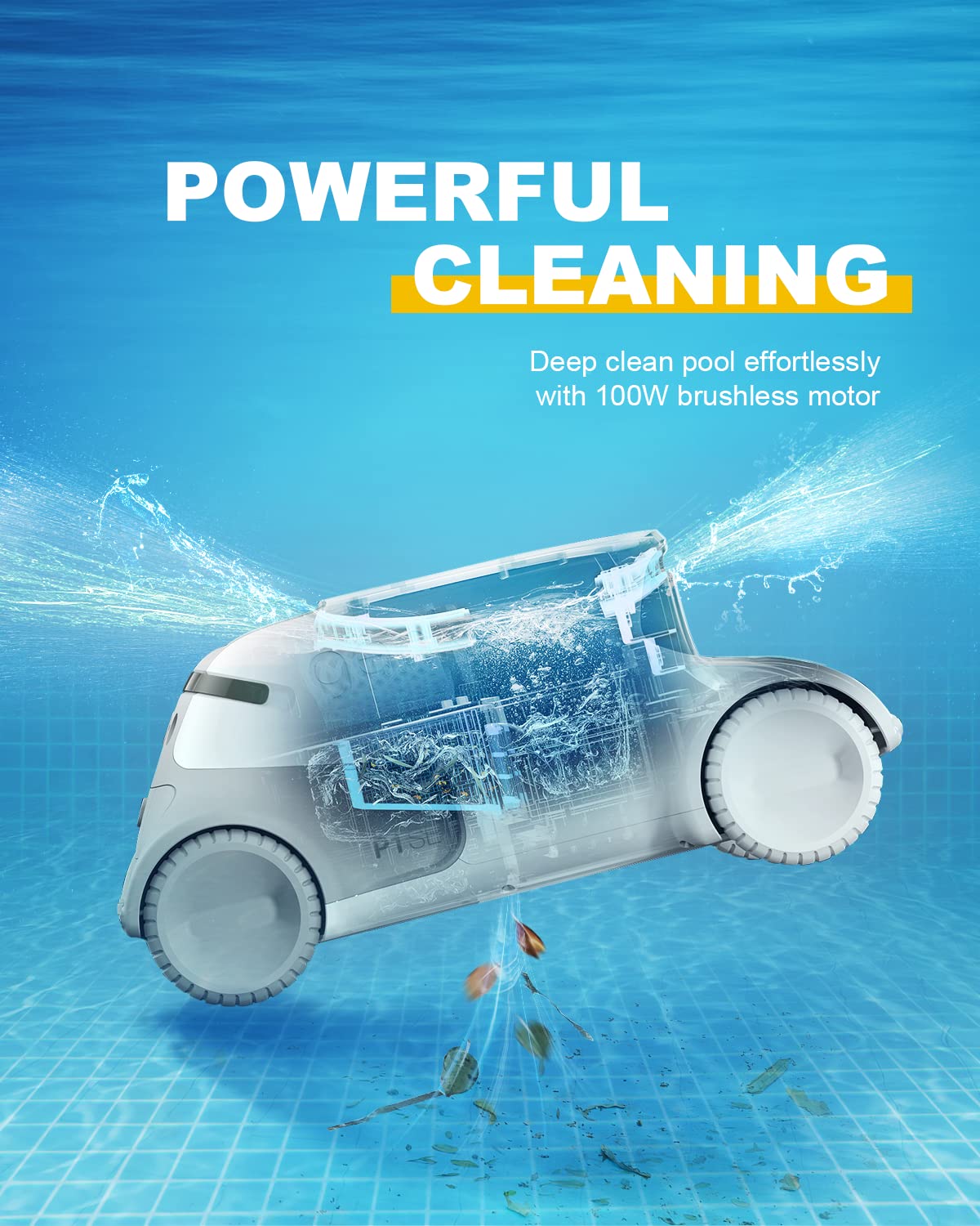 genkinno Pool Robot Pool Vacuum Cleaner Powerful Active Cleaning, Automatic Pool Cleaner up to 120 Minutes Running Time, Quick Dismountable Filter, Intelligent Navigation Robotic Pool Vacuum Cleaner