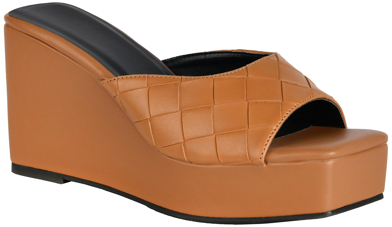 Pixi Faux Leather Square-Toe Basket-Weave Wedge Sandals For Women