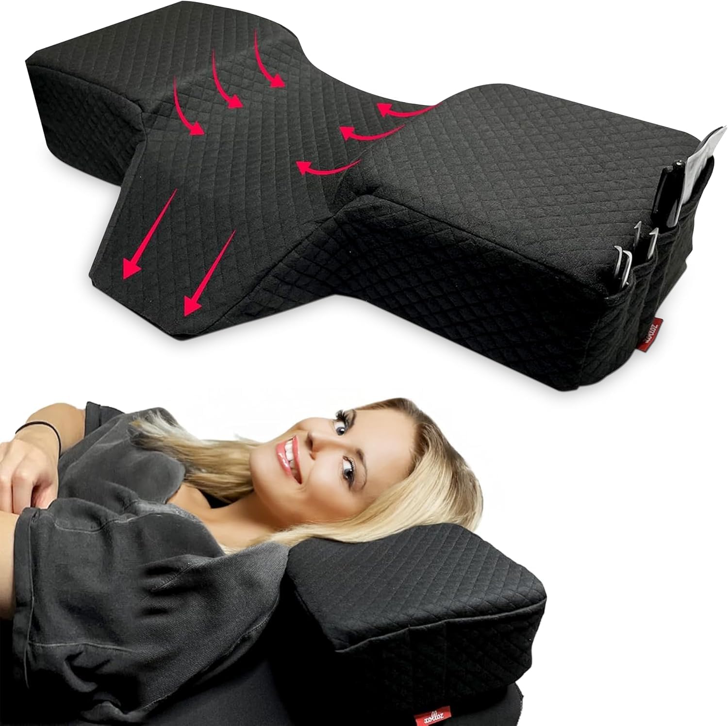 Curved Memory Foam Pillow for Eyelash Extensions – Neck & Back Support with Tool Pockets