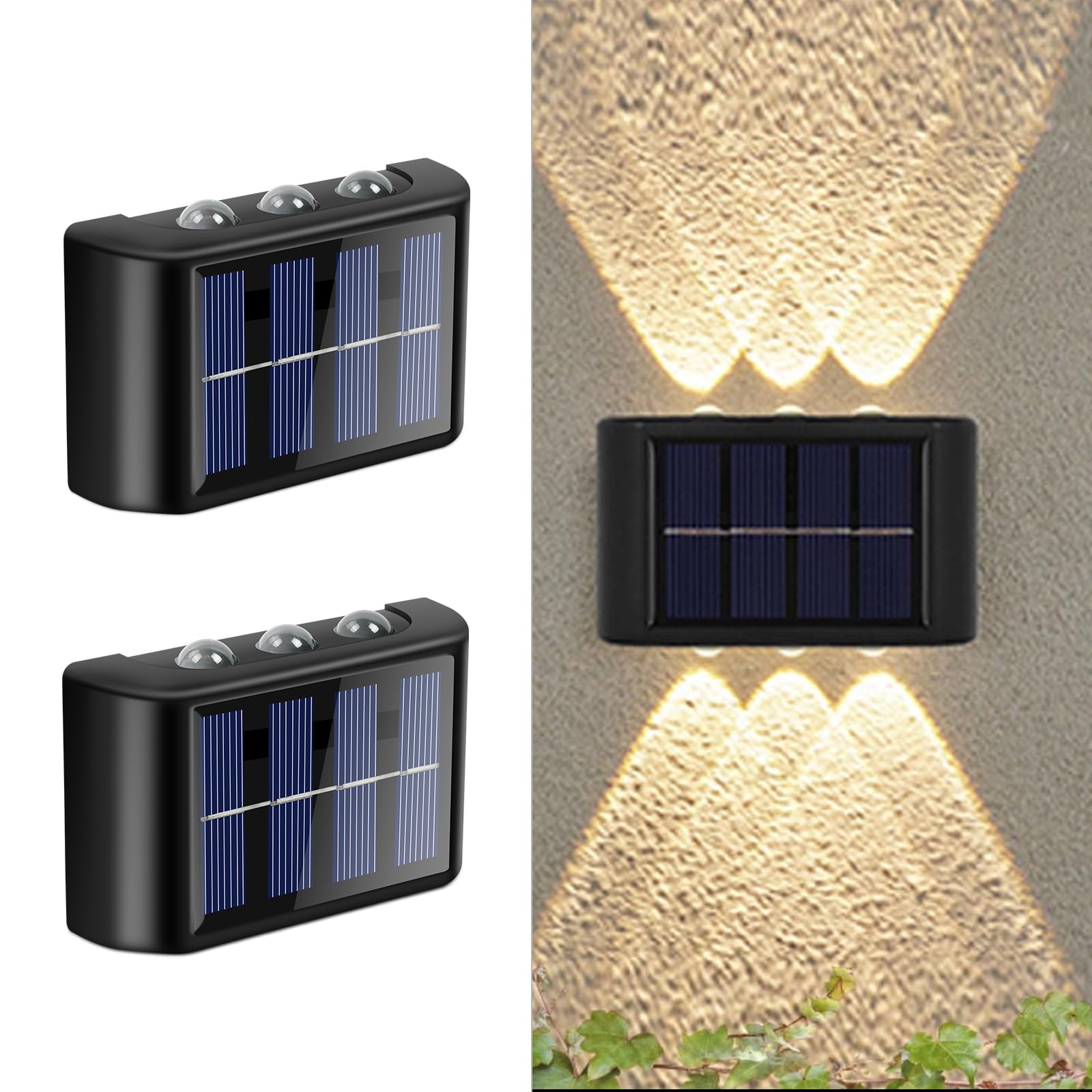 flintronic 2 Pieces Solar Wall Lamp, Adjustable Solar Lamps with 6 LED Warm Lamp, Outdoor Solar Lights, IP65 Waterproof, for Porch, Path, Garage (Without Box) - Safqqa Egypt