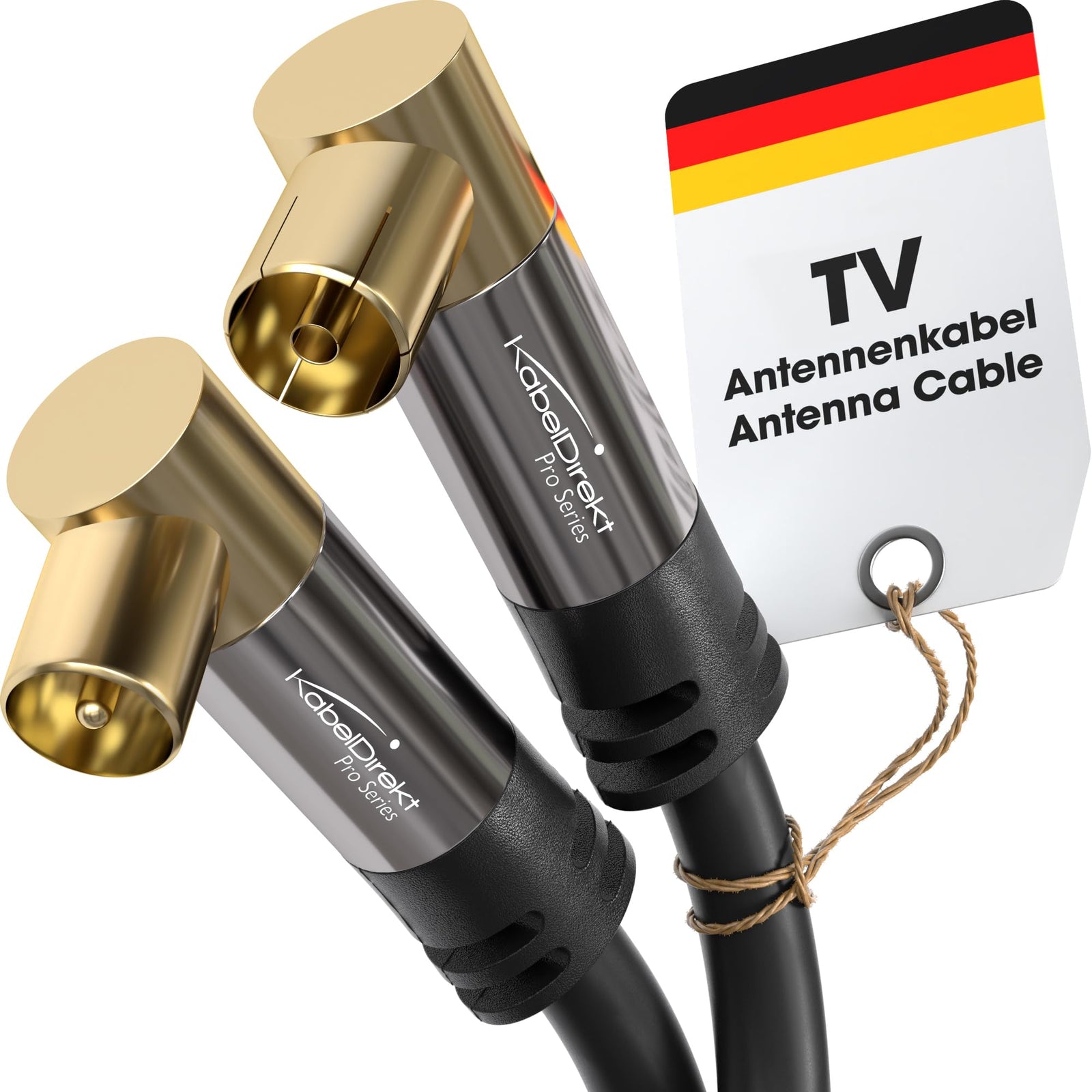 KabelDirekt 395 20m Coaxial Aerial/Antenna Cable with angle 90 ° (Male to Female, 75 Ohm, for TV, HDTV, radio, DVB-T2, DVB-C, DVB-S) PRO Series black