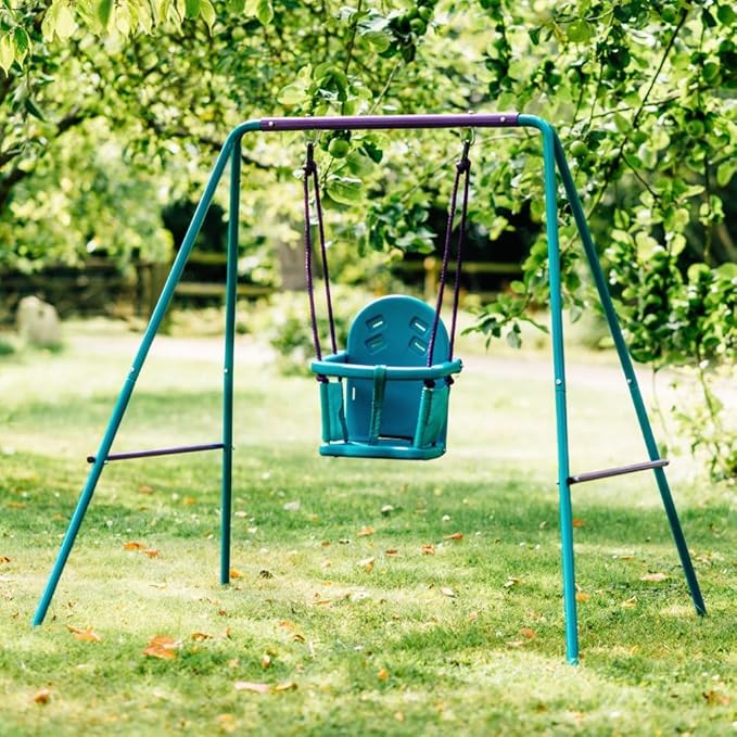  طقم أرجوحةمن  Plum 2‑in‑1 المعدني يتميز هذا الطقم القابل للتعديل بمقاسات ارتفاع قابلة للتغيير ومقاعد يمكن تبديلها بسهولة
