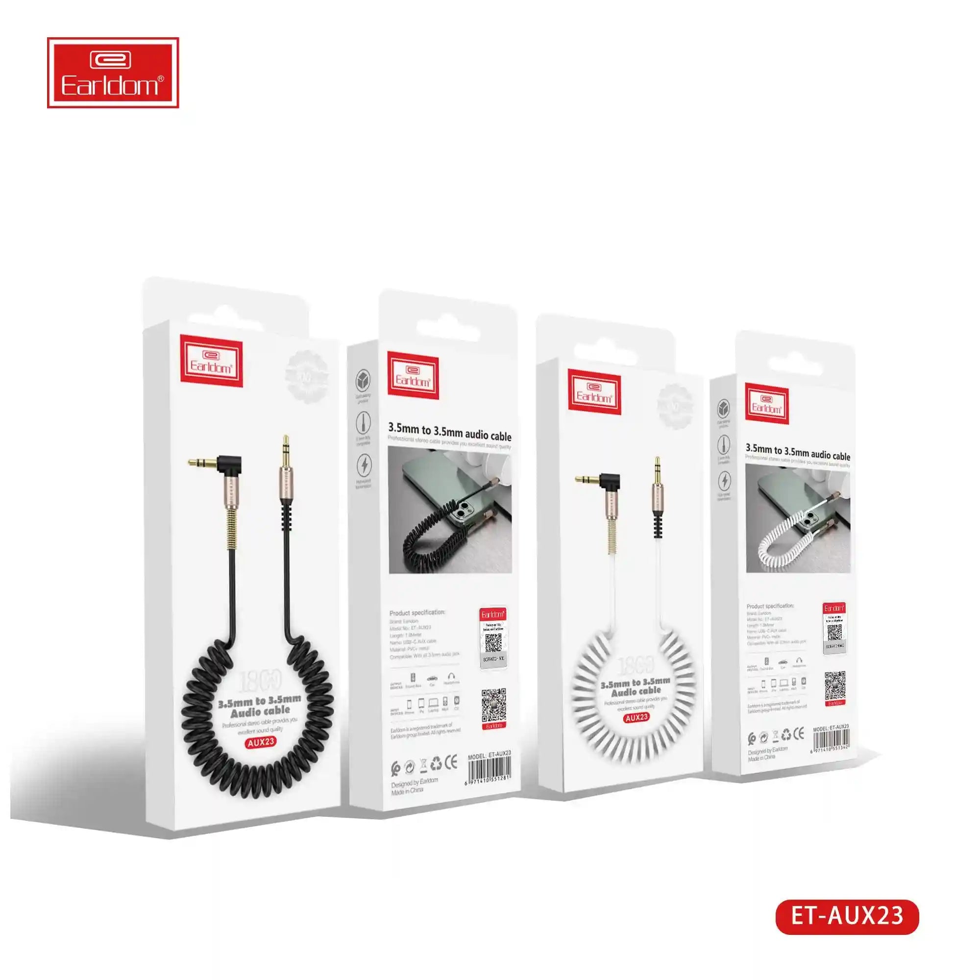 Earldom et-aux23 audio aux cable 1.8m for car,sound box,phone,laptop - black - Safqqa Egypt