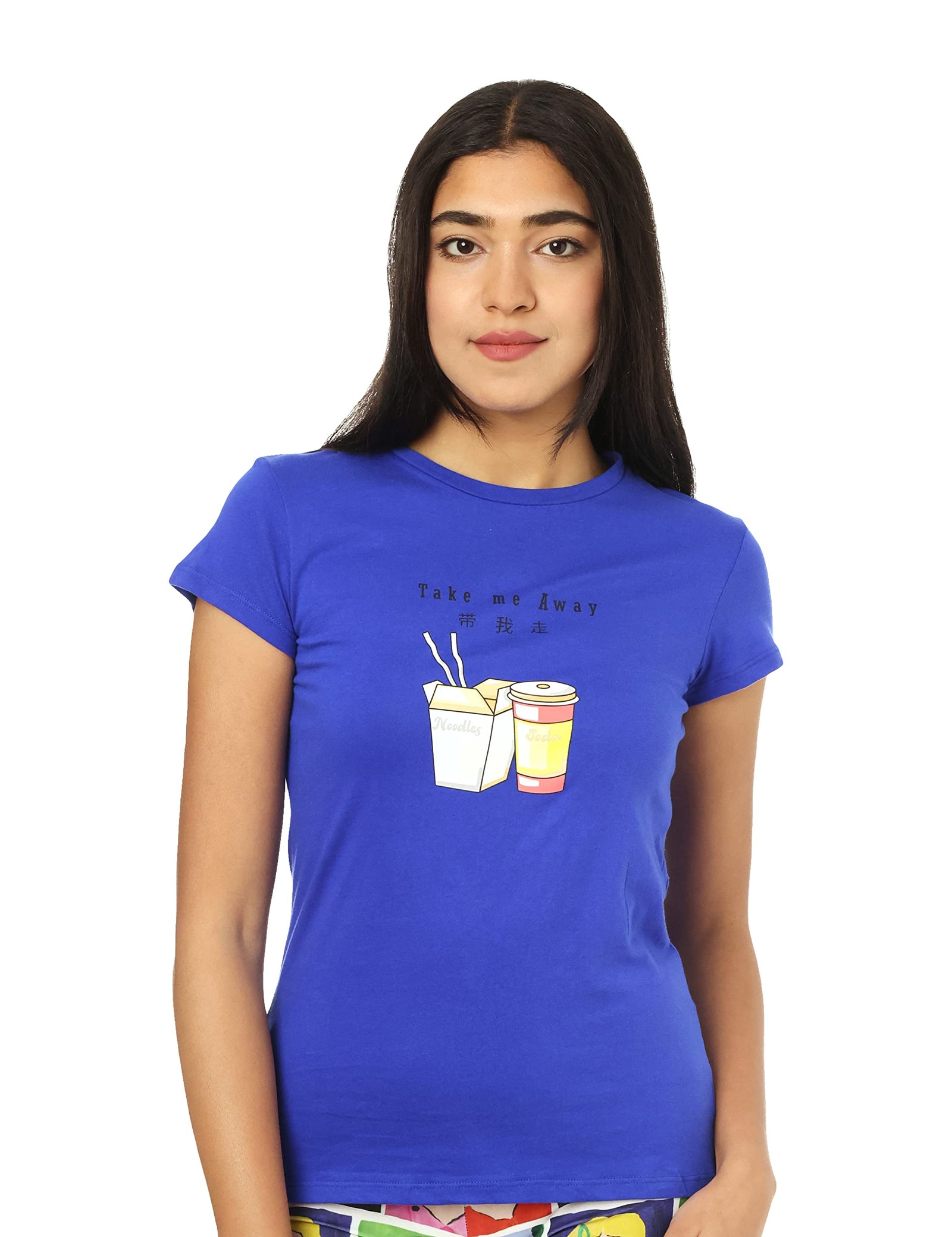 Splash Front Print Short SLeeves Cotton T-Shirt for Women - Safqqa