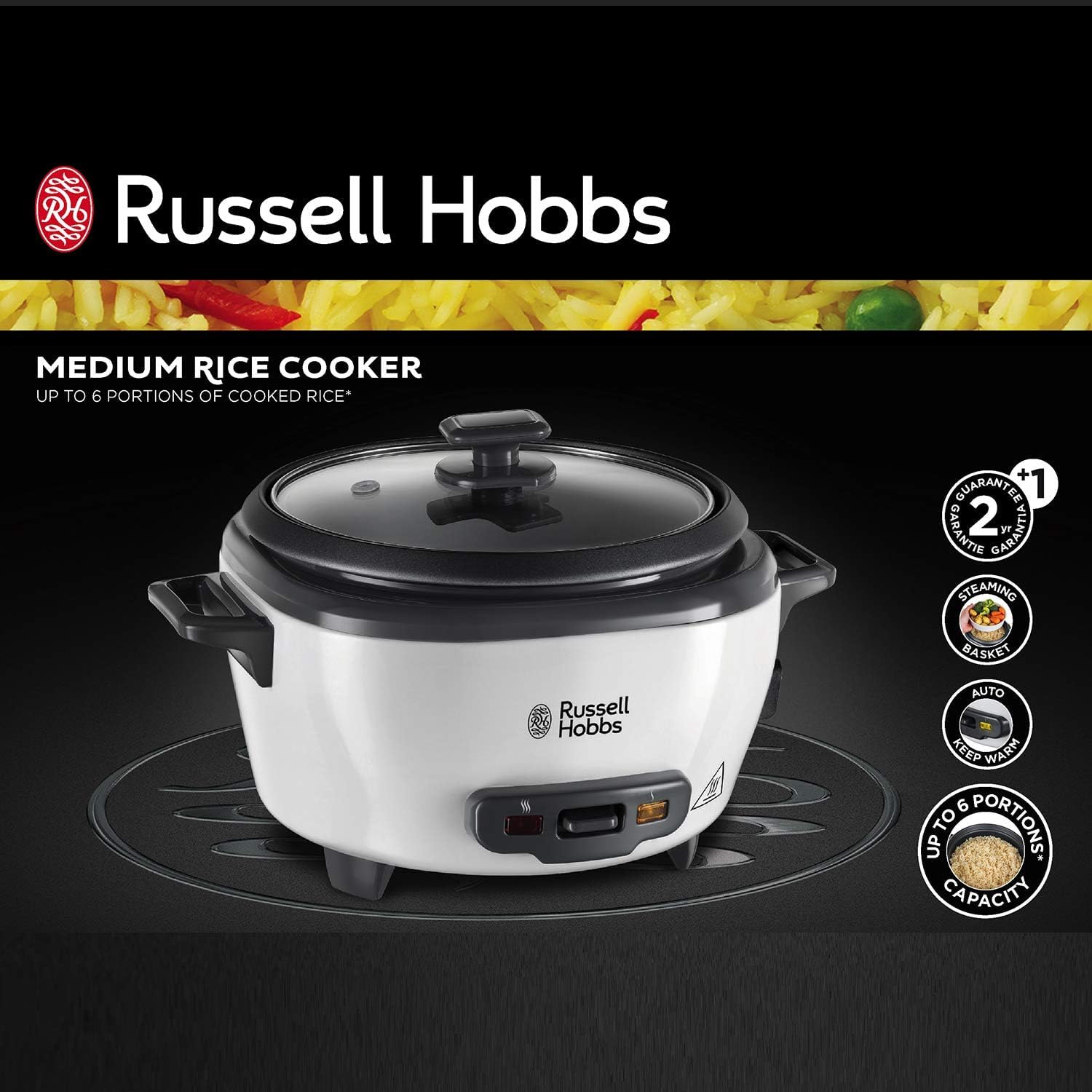 Russell Hobbs Medium Rice Cooker And Steamer - 27040, White, 27040Gcc