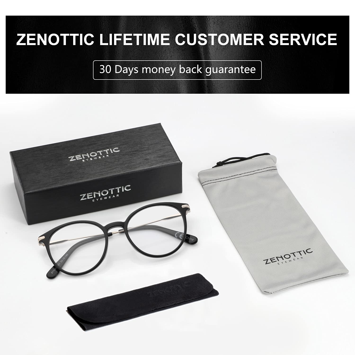 نظارات زينوتيك ذات إطار زجاجي دائري شفاف عدسات واضحة نظارات غير طبية للنساء