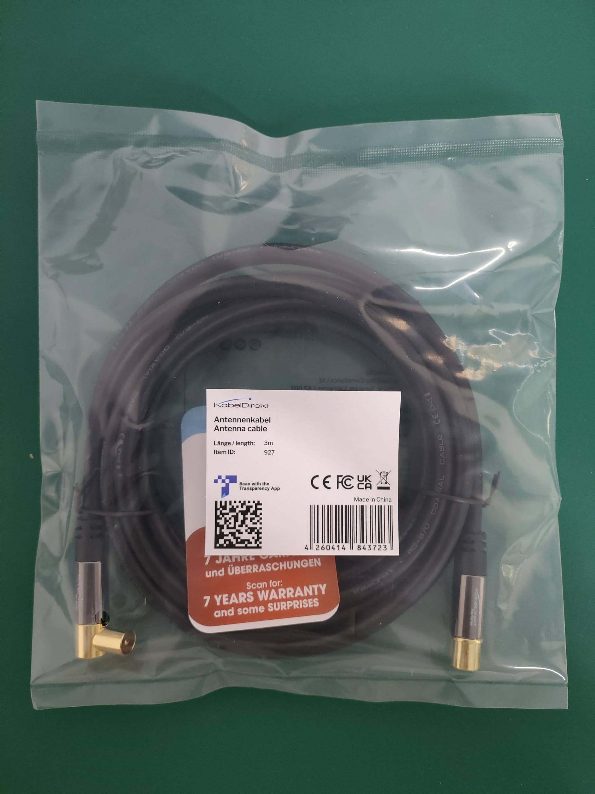 KabelDirekt – 3m 75 Ohm HDTV aerial cable, 90° angled coaxial male connector > straight coaxial female connector, coaxial cable for TV, HDTV, radio, DVB-T2, DVB-C, DVB-S (angled connector)