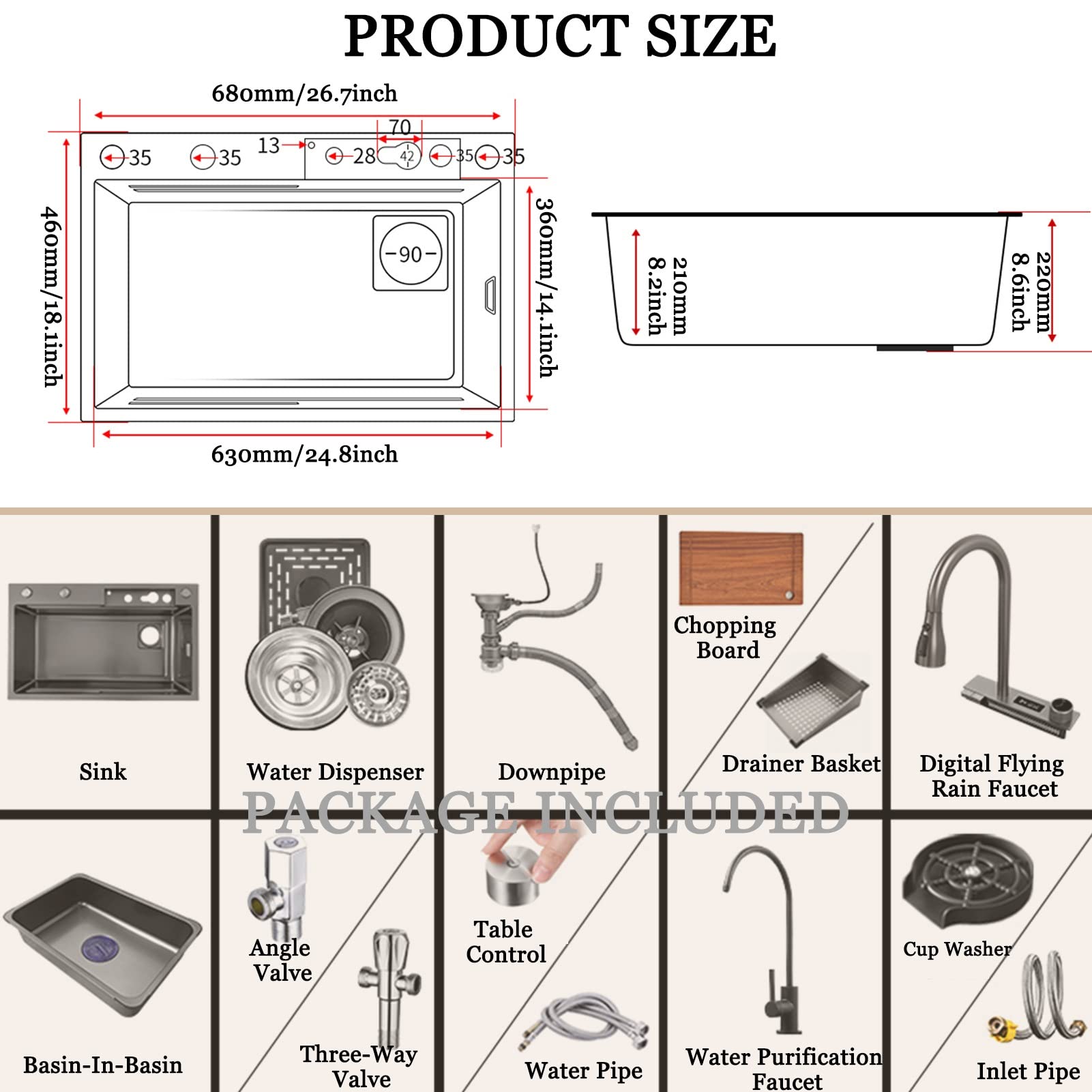 حوض مطبخ Intelligence Waterfall – وعاء واحد، من الفولاذ المقاوم للصدأ 304، محطة عمل – Safqqa Egypt