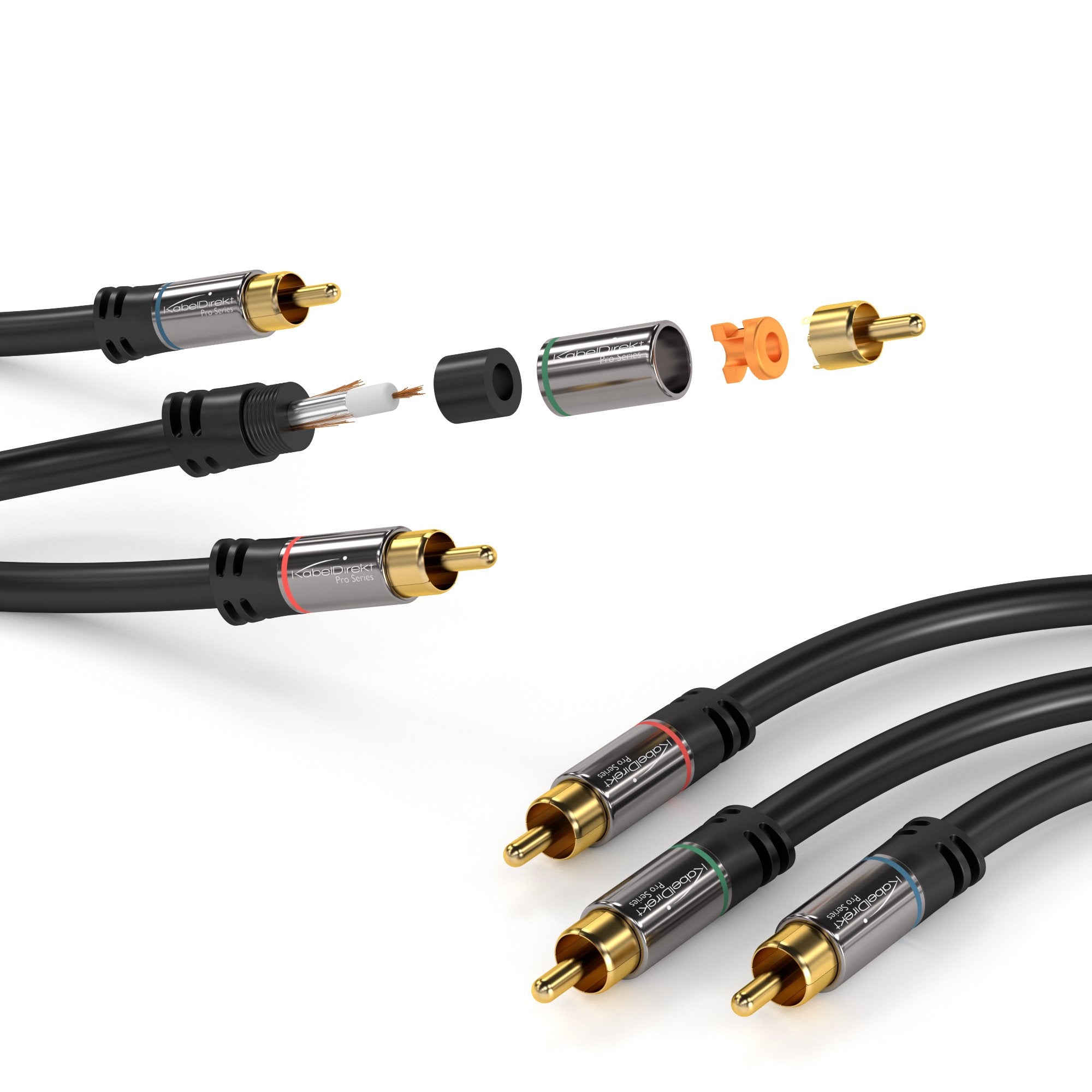 KabelDirekt – 3m – Component Cable, RCA/phono, RGB/YUV (coax cable, 3× RCA/phono to 3× RCA/phono male cinch plugs, component cable for video transmission in Full HD, video/HDTV, black) - Safqqa Egypt