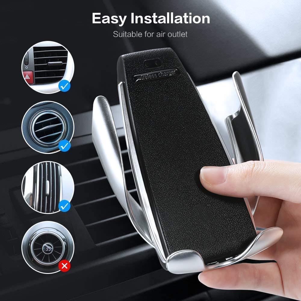 Toxel Penguin S5 2 in 1 Wireless Charger, Smart Automatic Clamping Fast Wireless Car Charger Infrared Auto-sens Air Vent Mount for All Smart Phone, Android Phone and iOS