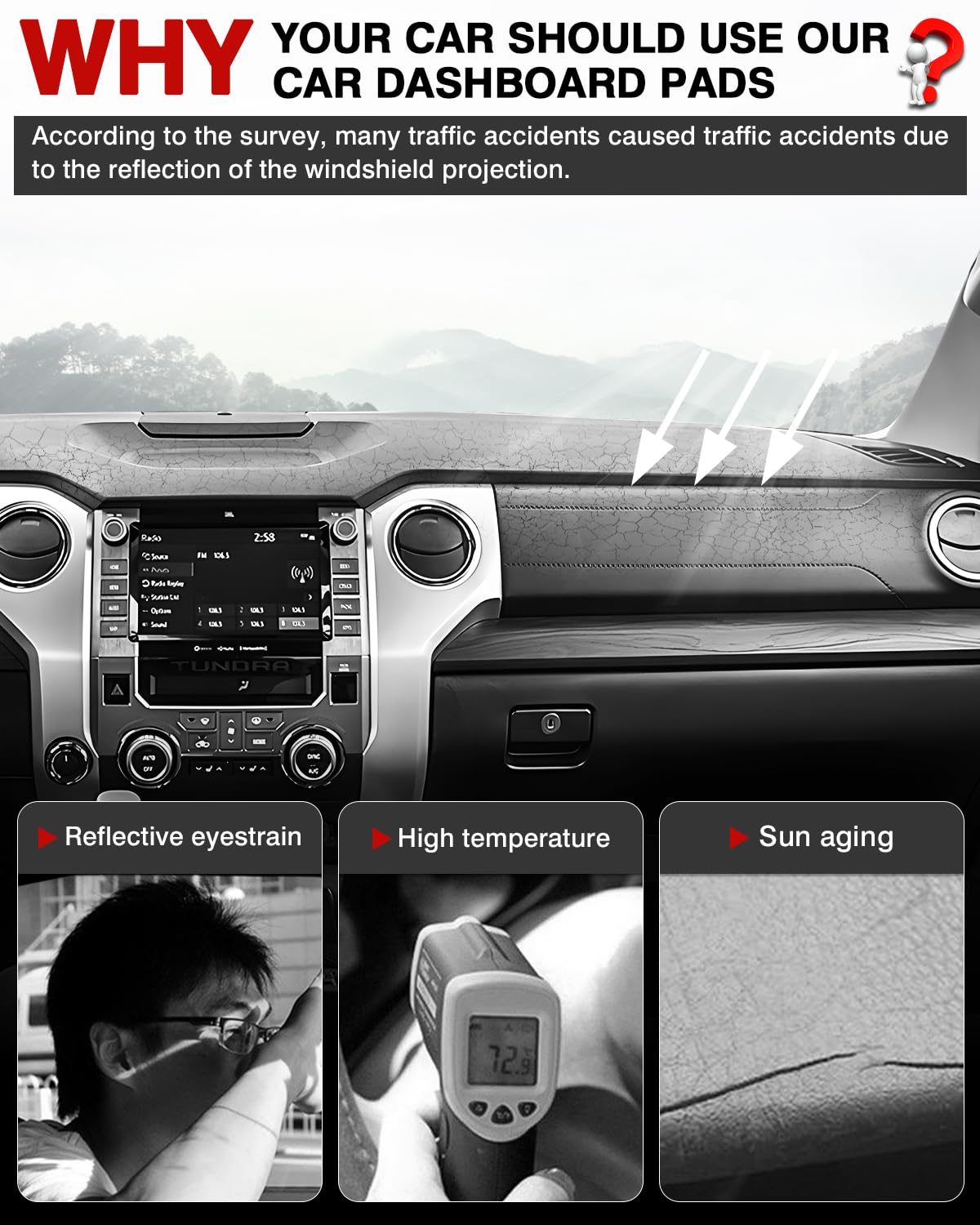 Autorder Flannel Dashboard Cover Mat for Toyota Tundra (2014–2021)