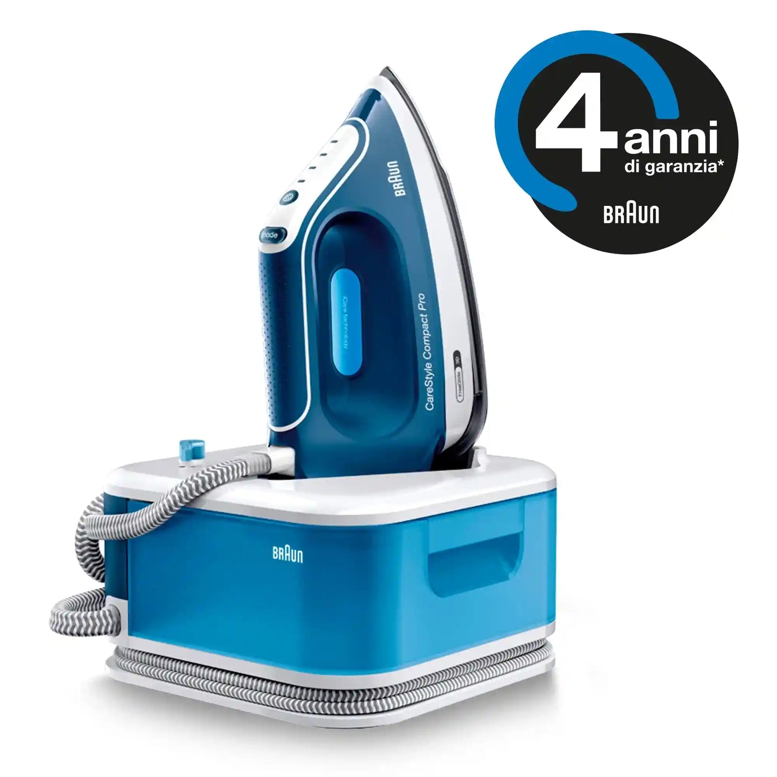 Braun CareStyle Compact Pro IS2565BL Steam Iron with FreeGlide 3D Technology, iCareMode, Eco & Turbo Modes, Vertical Steaming, Anti-Drip, 1.5L Water Tank, 2400W – Blue-Have Scratches - Safqqa Egypt