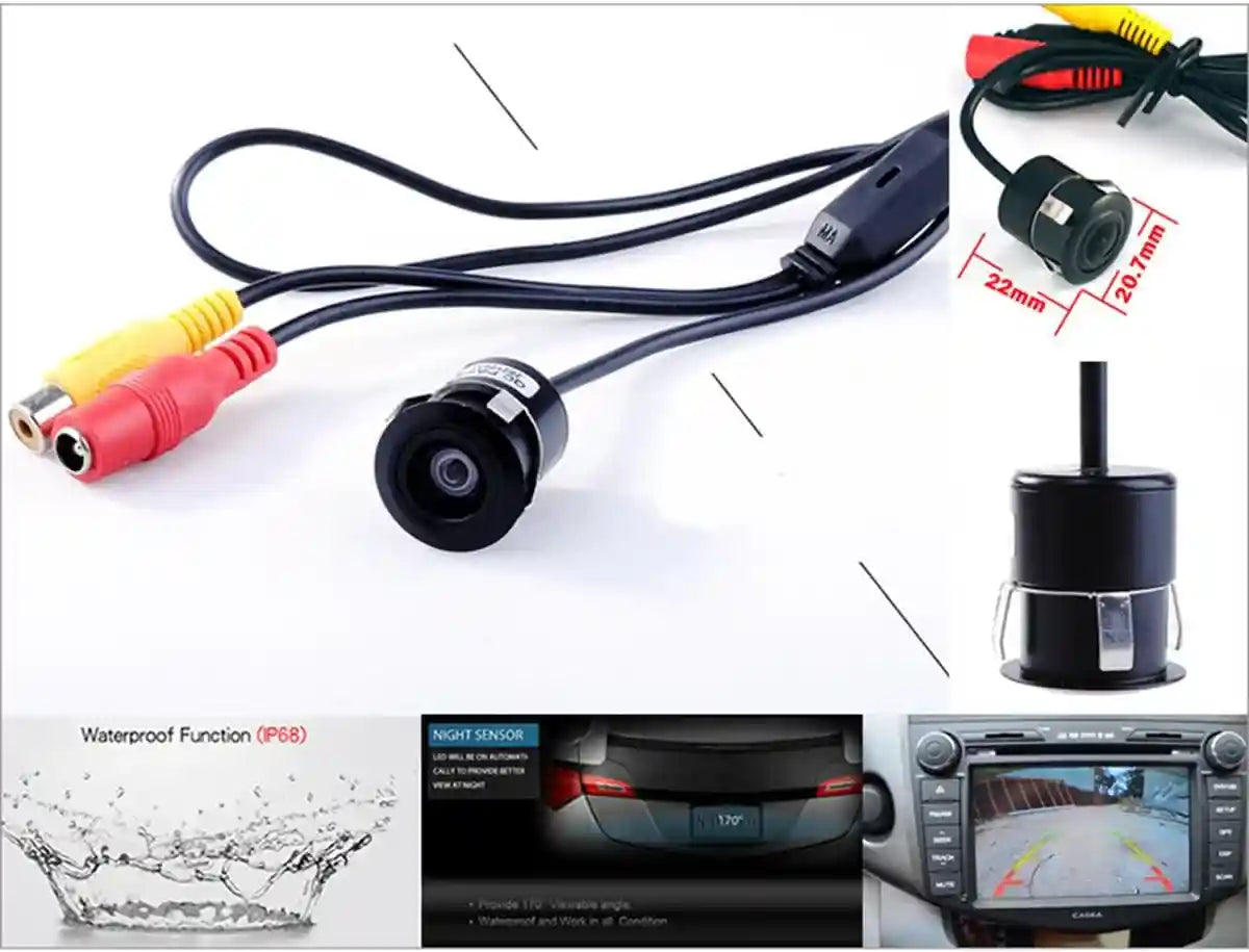 Cocar AC18 Car Auto Rear View Camera Backup Cam Bumper Hole Drilling 18mm Mount Universal Fit Parking Assistance Grid Lines - Safqqa Egypt