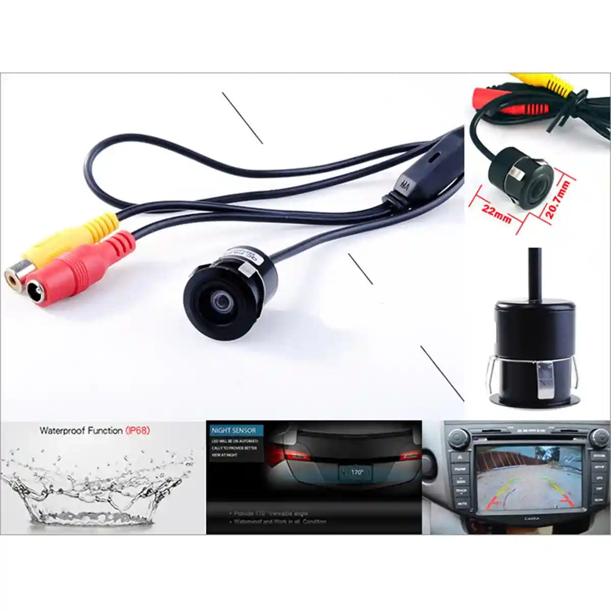 Cocar AC18 Car Auto Rear View Camera Backup Cam Bumper Hole Drilling 18mm Mount Universal Fit Parking Assistance Grid Lines - Safqqa Egypt