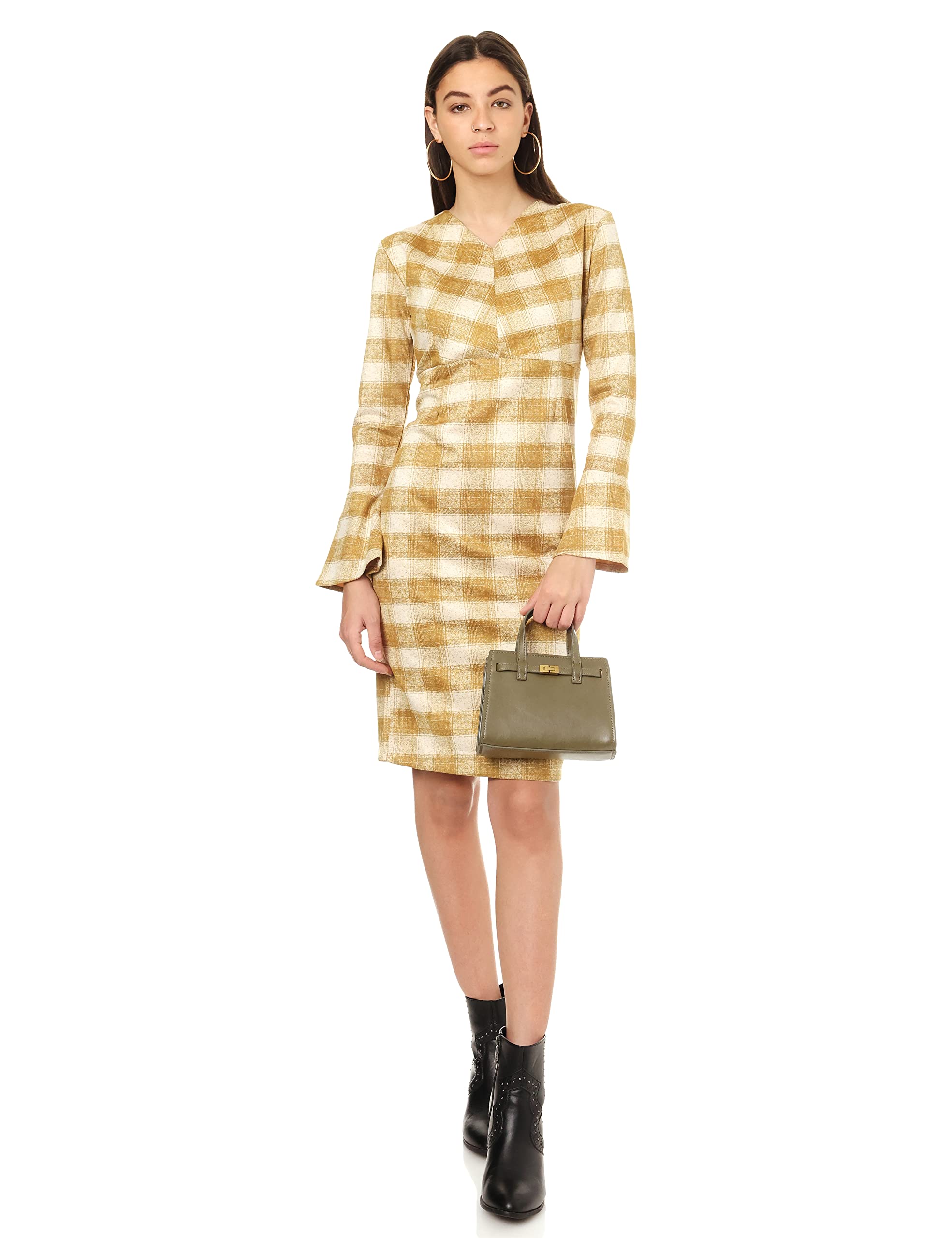 Andora Long Sleeve Plaid Dress For Women,Lightweight and easy to layer with jackets or cardigans.