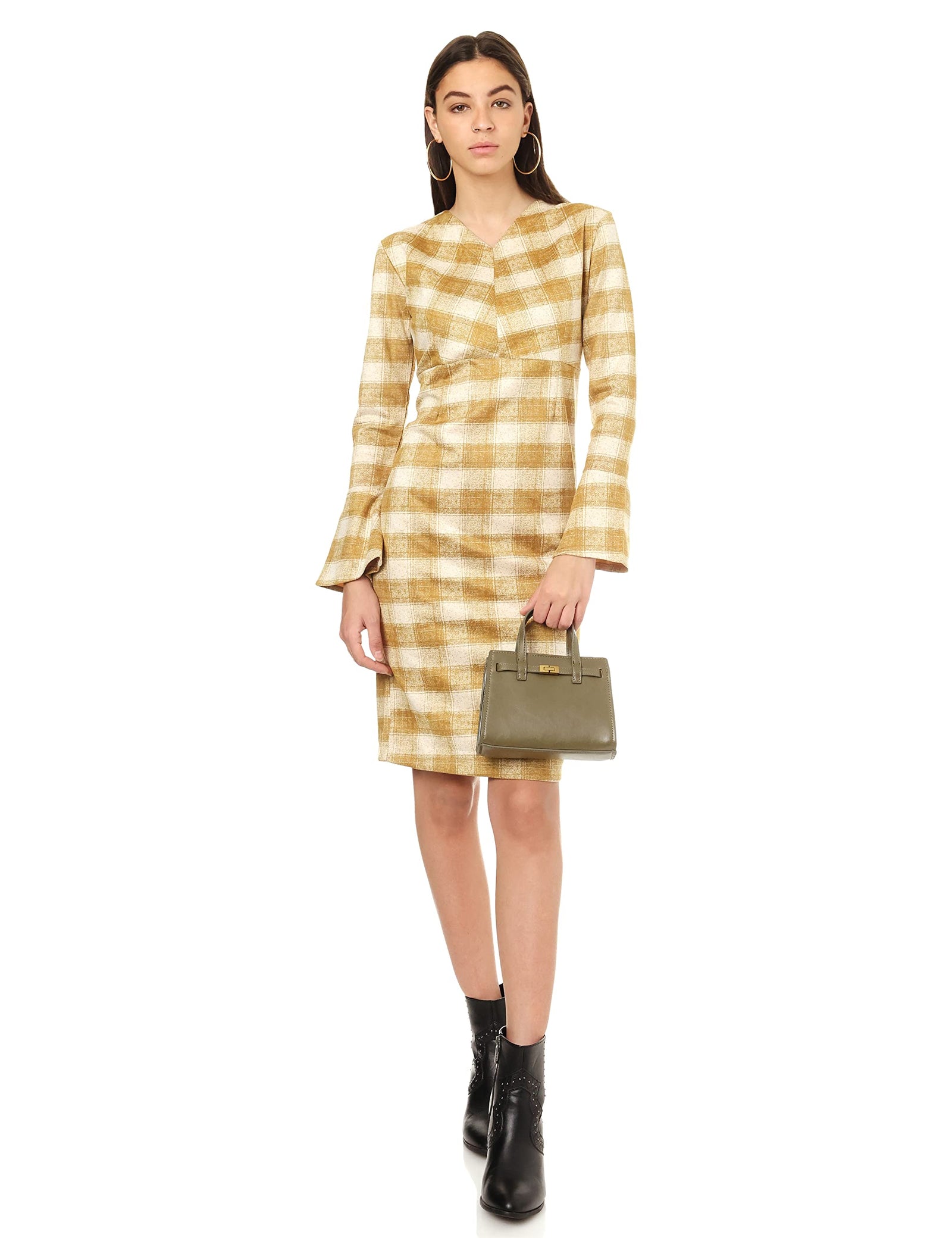 Andora Long Sleeve Plaid Dress For Women,Lightweight and easy to layer with jackets or cardigans.