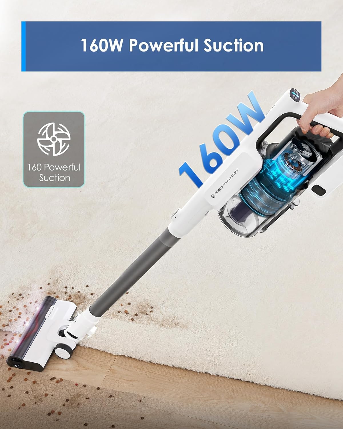 Tineco A30S Cordless Stick Vacuum Cleaner, 160W Suction, 60Min Runtime, 1L Dustbin, ZeroTangle Brush, LED Headlight – Minor Scratch - Safqqa Egypt